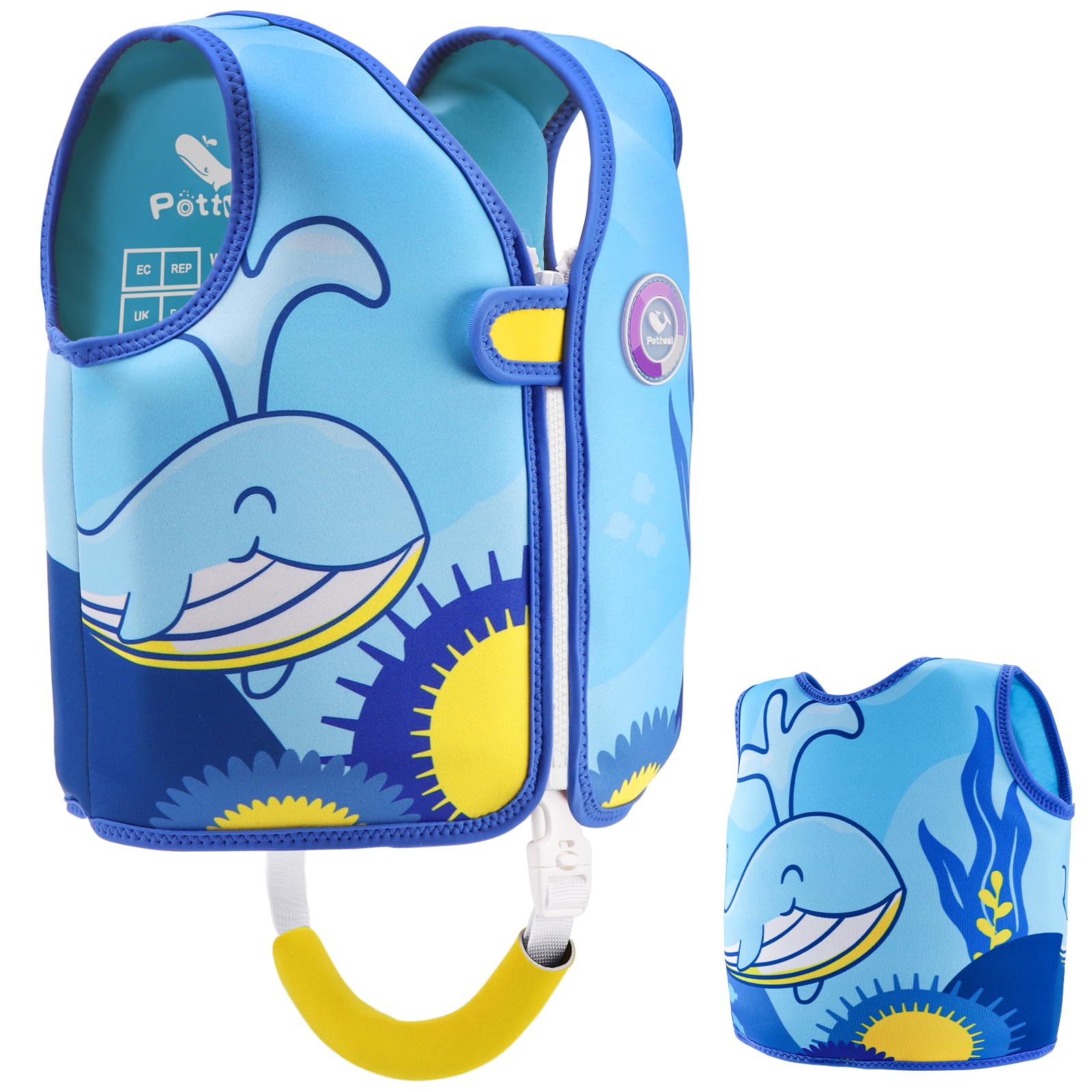 Pottwal Swim Vest for Kids - Swim Jacket for 1-2 Years (24-33LBS) - Puddle Jumper with Adjustable Crotch Strap - Made of Neopren