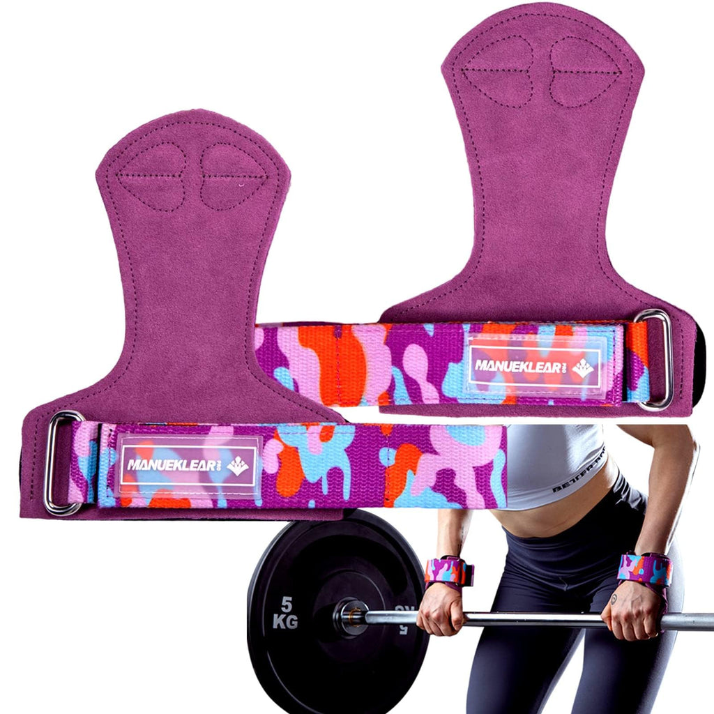 Manueklear Weight Lifting Grips, Leather Hooks Straps For Deadlifts, Pull-Ups, Heavy Shrugs, Non-Slip Adjustable Wrist Wrap Glov