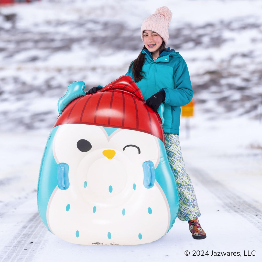 Bigmouth X Squishmallows Heavy Duty Inflatable Snow Tube For Kids And Adults Winter Tubing Sled - Winston The Owl