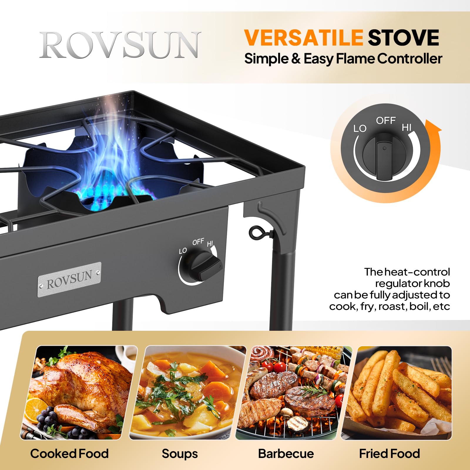Rovsun 2 Burner Outdoor Camping Stove With Wind Panel & Carrying Bag, 150,000 Btu Propane Burner, Gas Cooker With Detachable Leg