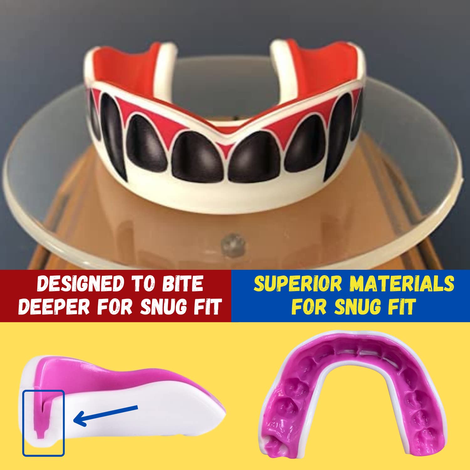Oral Mart White/Red Youth Black Vampire Fangs Mouth Guard For Kids - Youth Mouthguard For Karate, Football, Martial Arts, Taekwo