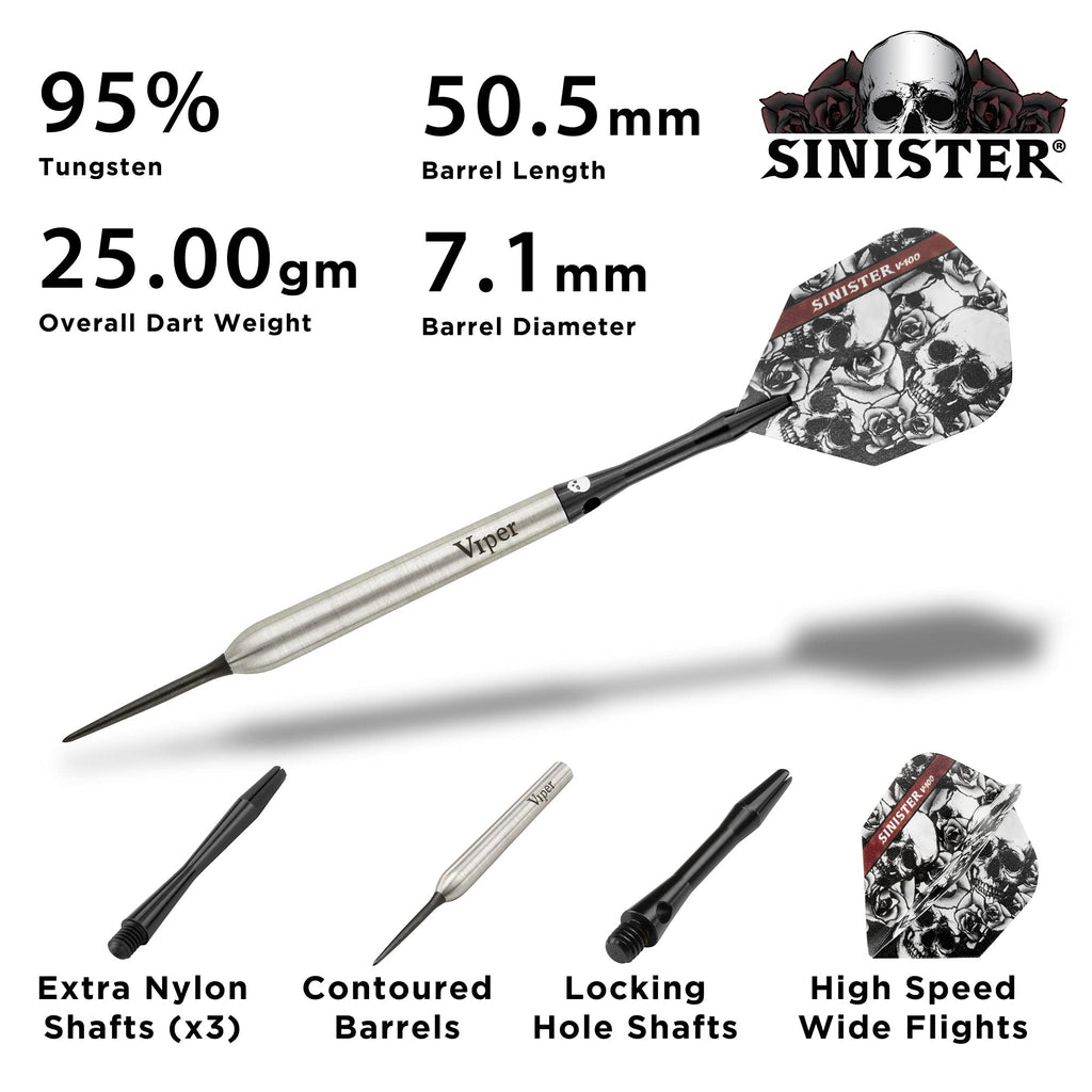 Viper By Gld Products Sinister 95% Tungsten Steel Tip Darts, 25 Grams,Silver,23-3811-25