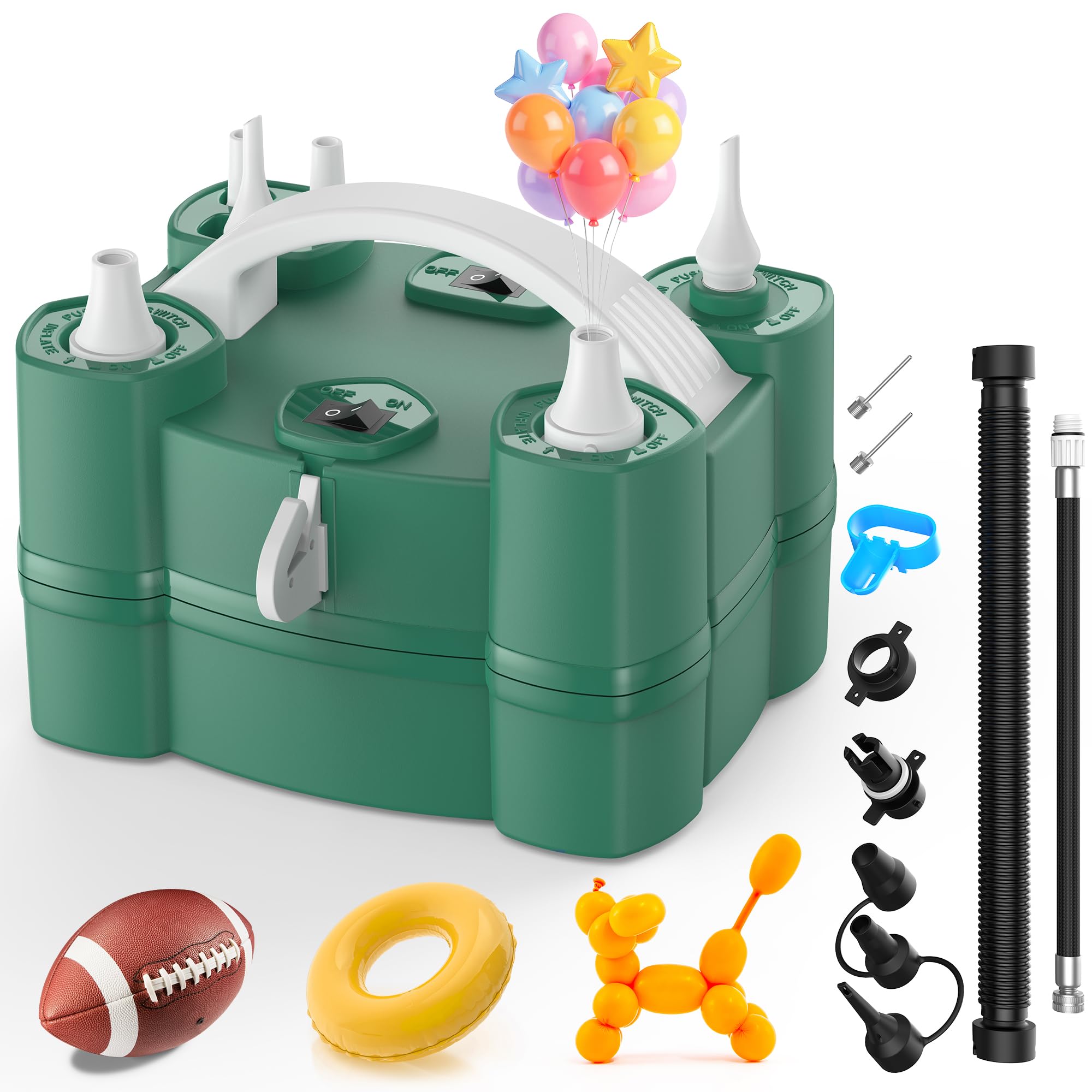 Balloon Pump 4-in-1 Electric Balloon Inflator with Triple Inflating Ports for All Balloons Air Filler Machine for Sports Balls I