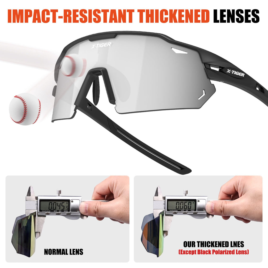 X-Tiger Polarized Cycling Glasses With 5 Interchangeable Lenses,Mtb Biking Baseball Running Sports Sunglasses For Men Women