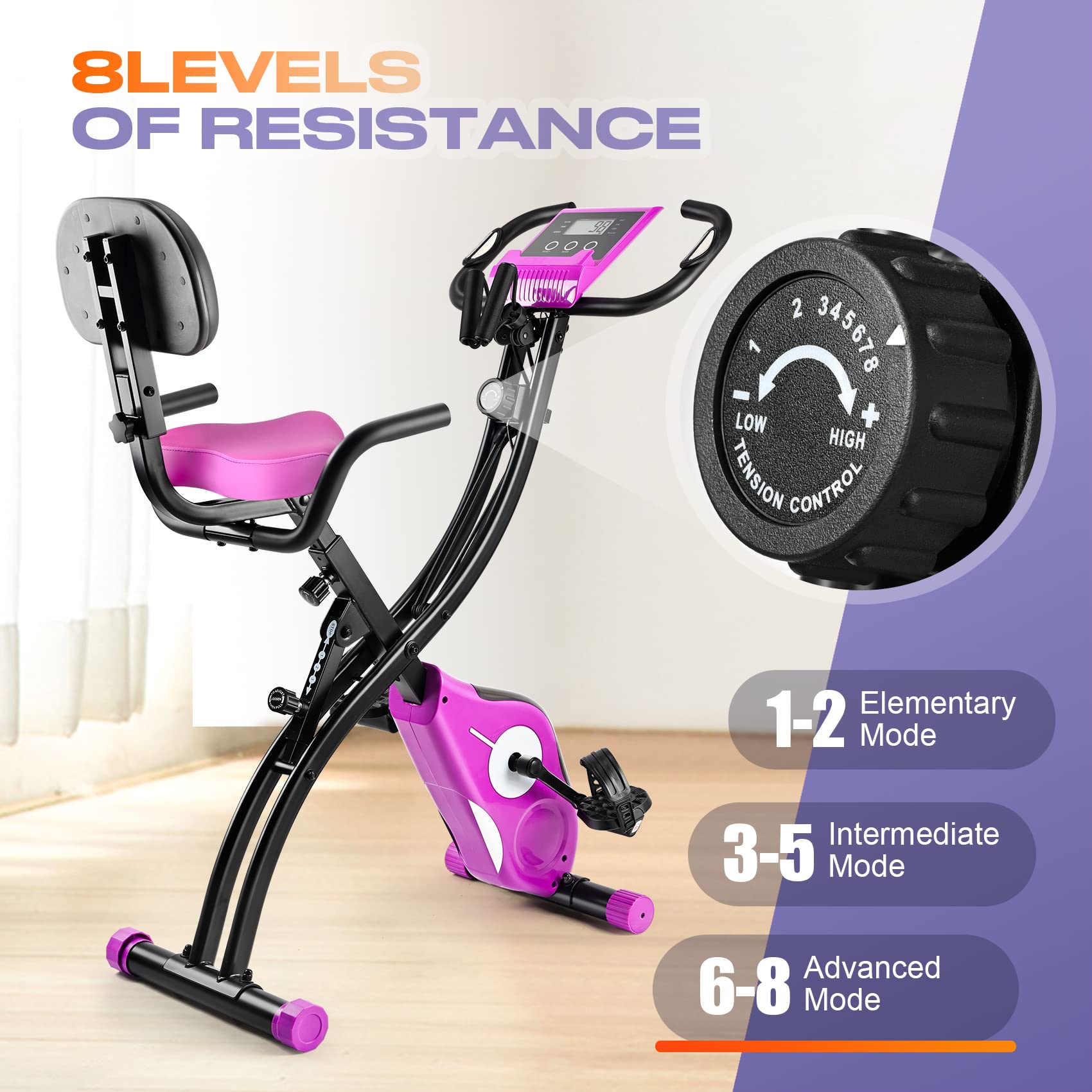 Techmoo Folding Exercise Bike, Magnetic Resistance 3 In 1 Portable Upright Foldable Exercise Bicycle Machine With Front And Back
