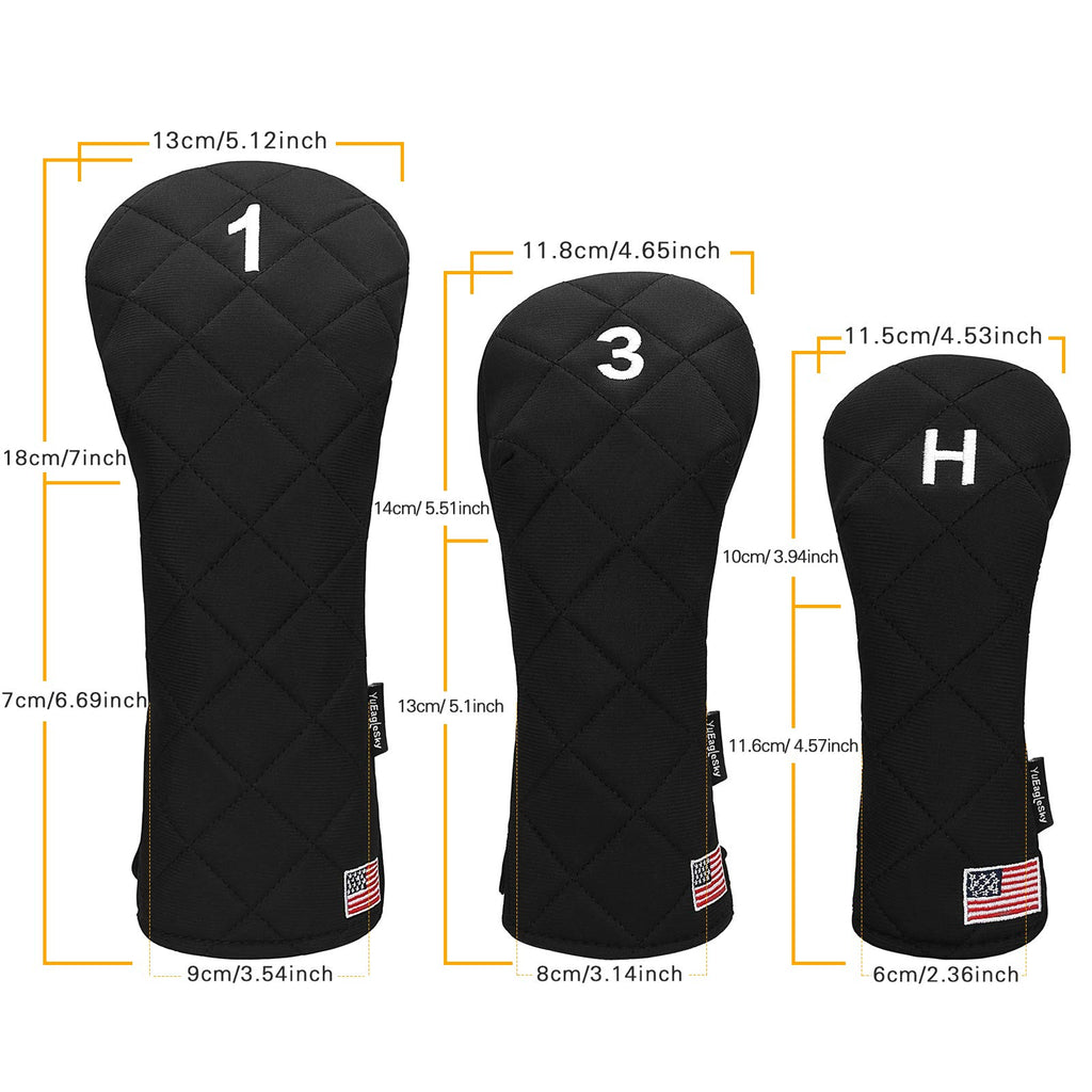 Golf Head Covers (3Pcs) Driver Fairway #3 Hybrid For Club Mens (Black)