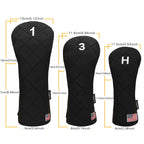 Golf Head Covers (3Pcs) Driver Fairway #3 Hybrid For Club Mens (Black)