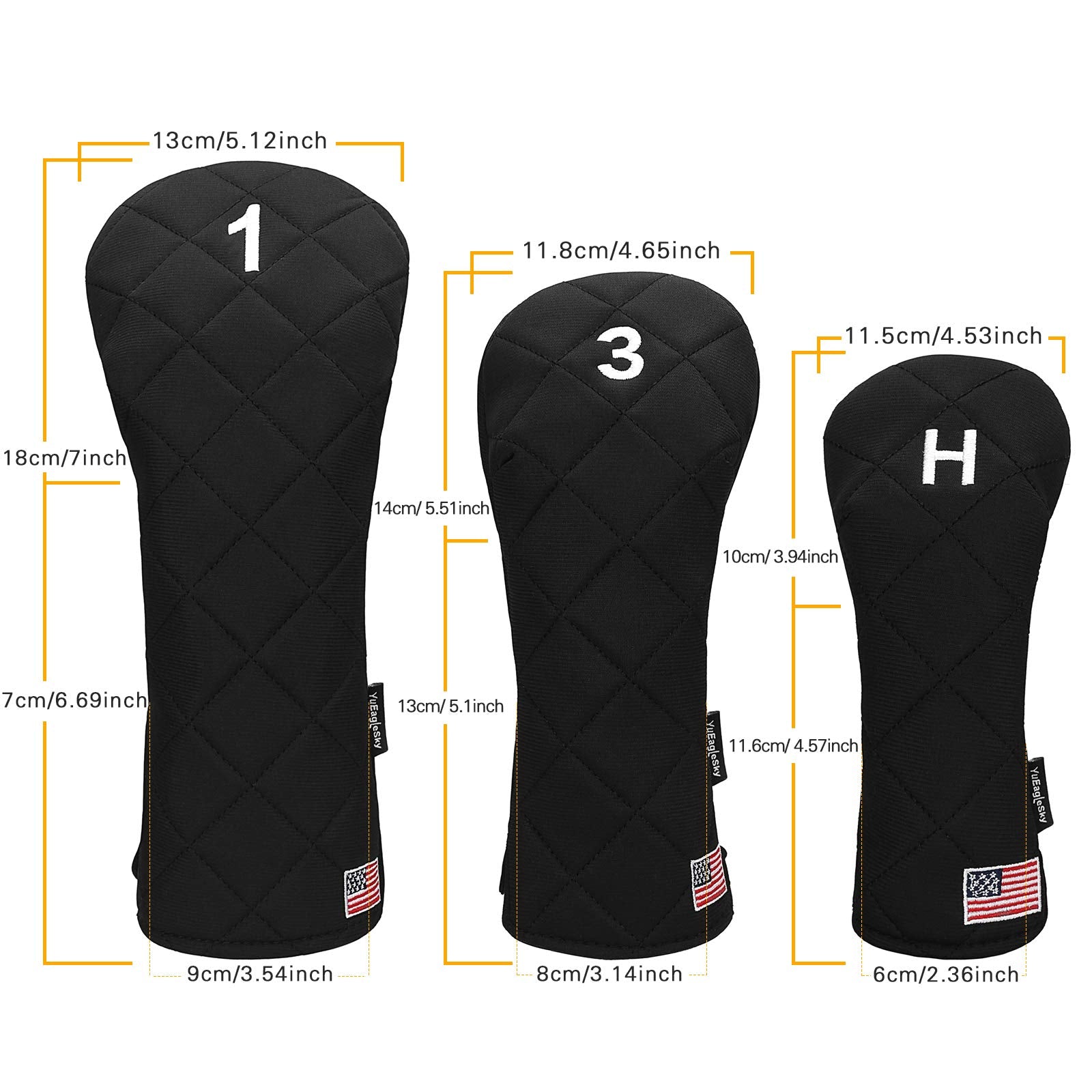 Golf Head Covers (3Pcs) Driver Fairway #3 Hybrid For Club Mens (Black)