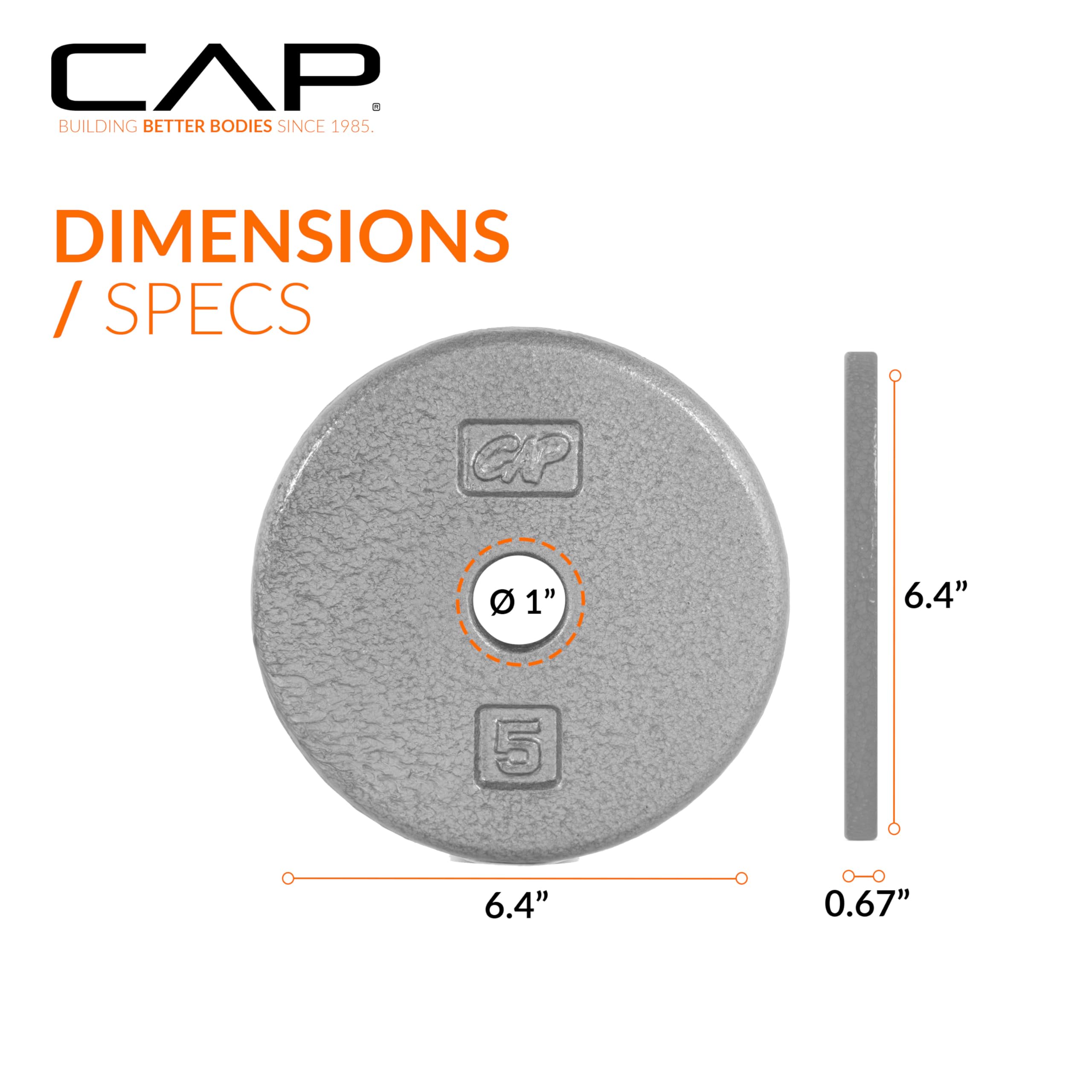 CAP Barbell Cast Iron Standard 1-Inch Weight Plate Set - Barbell Weights for Home Gym, Strength Training, and Weightlifting, 5 l