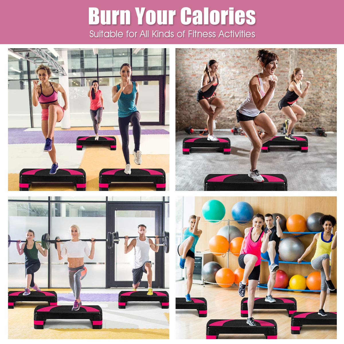 Goplus 31'' Aerobic Exercise Stepper Deck, 4    6    8   Levels Height Adjustable Fitness Workout Step Platform Trainer With Ris