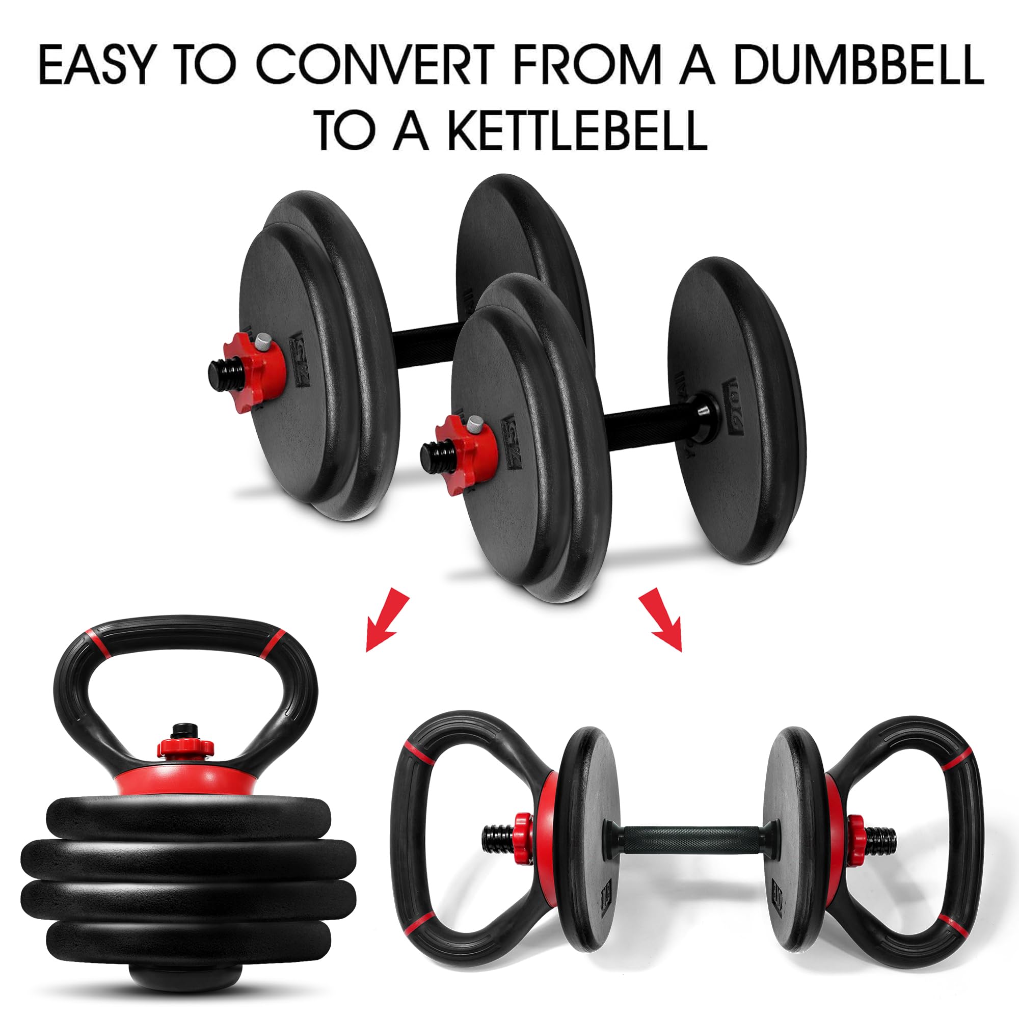 Yes4All Comfortable Grip Adjustable Kettlebell Handle Converter For 1 Inch Weight Plates - Red