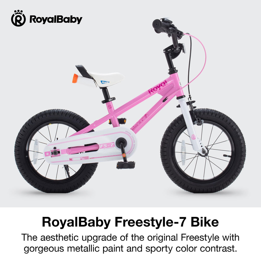 Royalbaby Freestyle-7 Toddlers Kids Bike 12 Inch Wheel Dual Handbrakes Bicycle Beginners Boys Girls Ages 3-4 Years, Pink