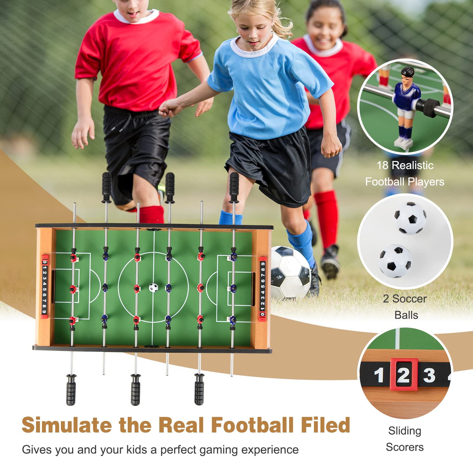 Giantex 27'' Foosball Table, Easily Assemble Wooden Soccer Game Table Top W/Footballs, Indoor Table Soccer Set For Arcades, Game