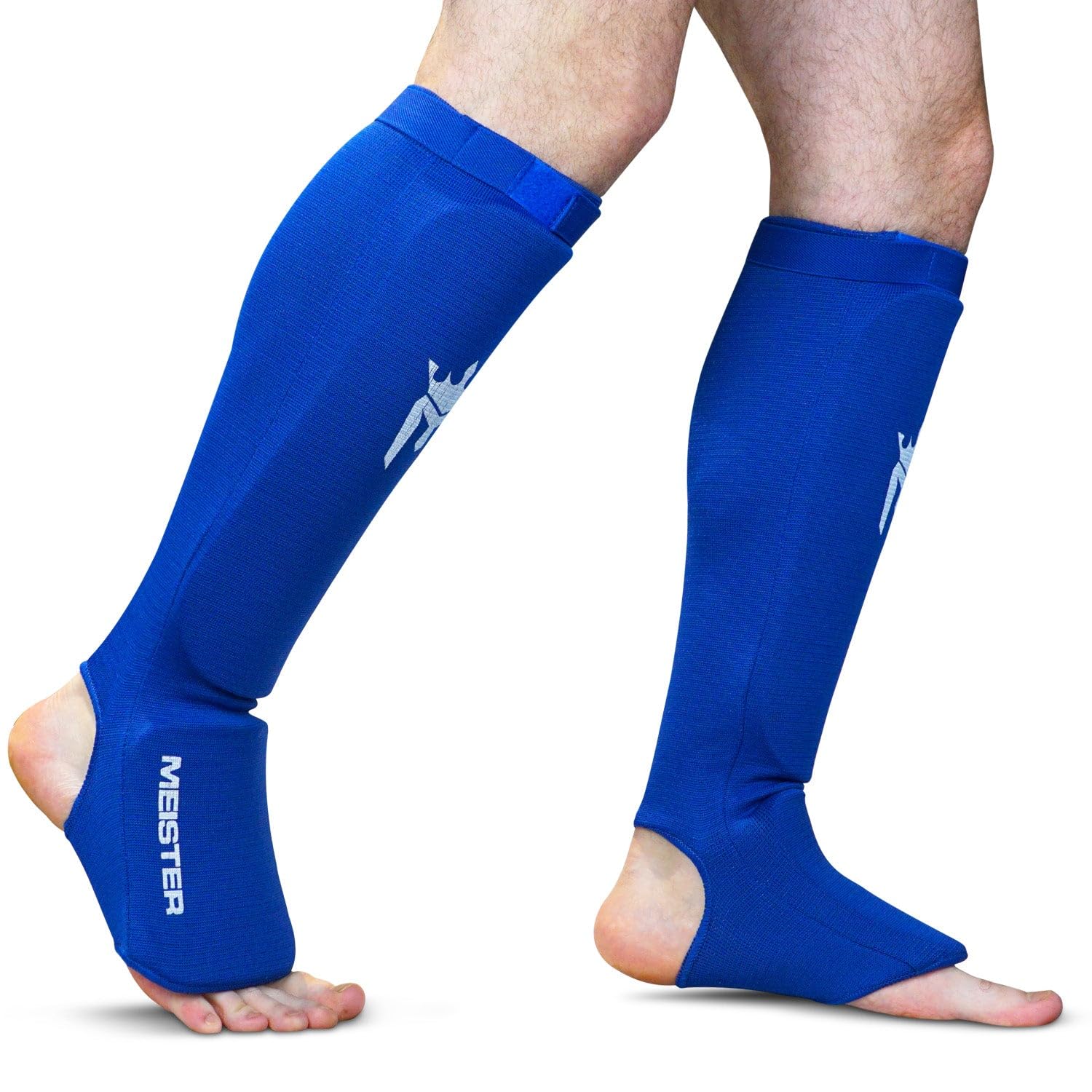 Meister Mma Elastic Cloth Shin & Instep Padded Guards (Pair) - Blue - Small/Medium