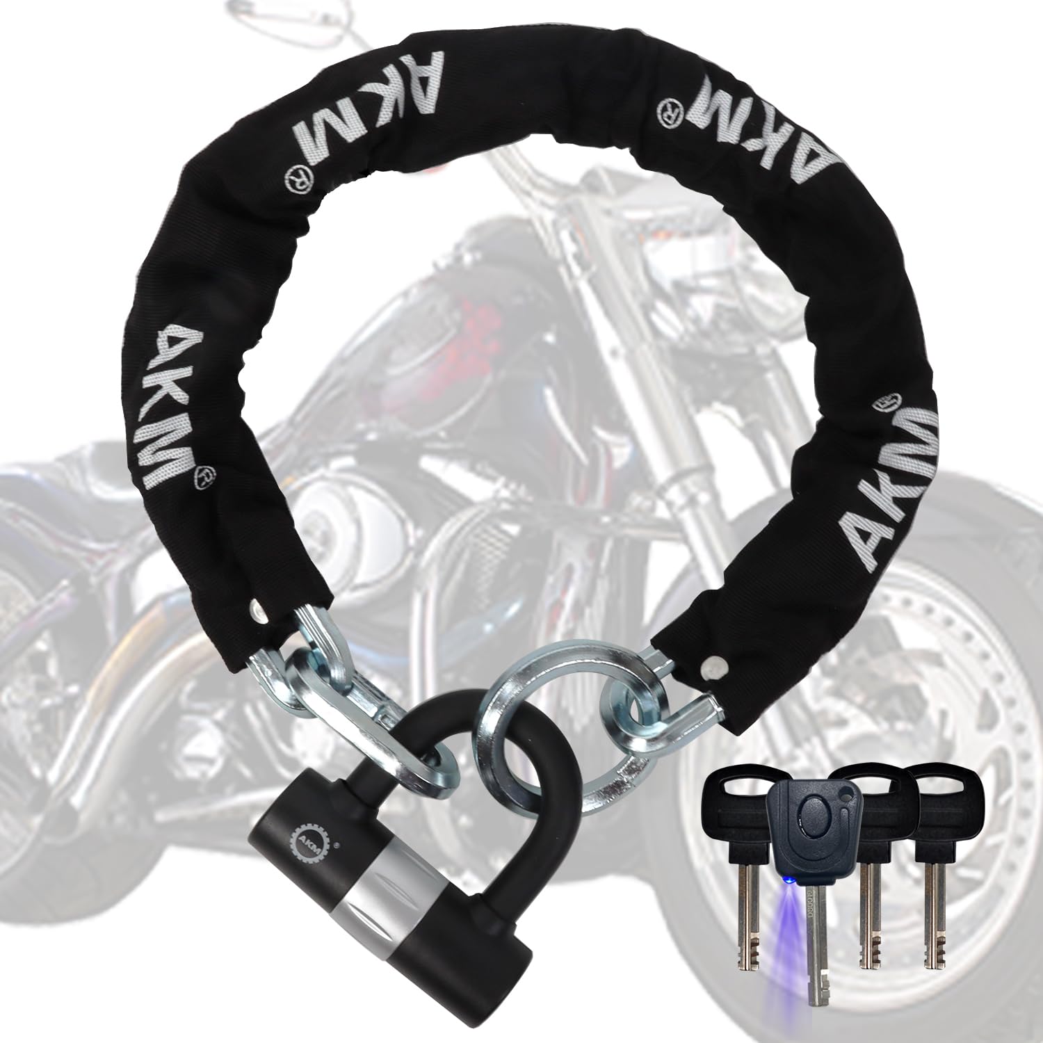 AKM Bike Lock, Heavy Duty Chain Lock 3-Foot, 12mm Thick, Anti-Theft Lock with 16mm U Lock Disc Lock, 4 Keys & Iron Ring for Bicy