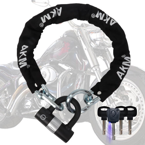 AKM Bike Lock, Heavy Duty Chain Lock 3-Foot, 12mm Thick, Anti-Theft Lock with 16mm U Lock Disc Lock, 4 Keys & Iron Ring for Bicy