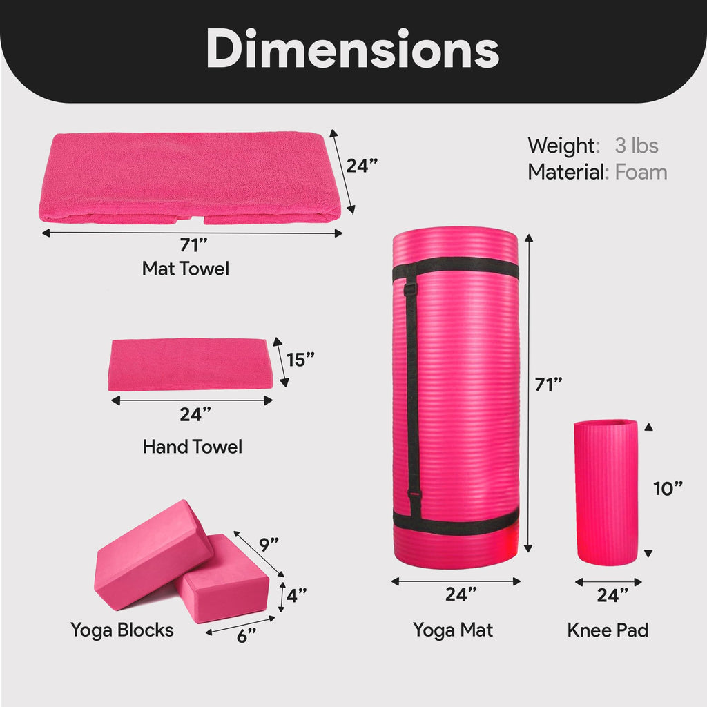 Balancefrom 7 Piece Yoga Set, With Mat & Towel, Home Workout Equipment, Pink
