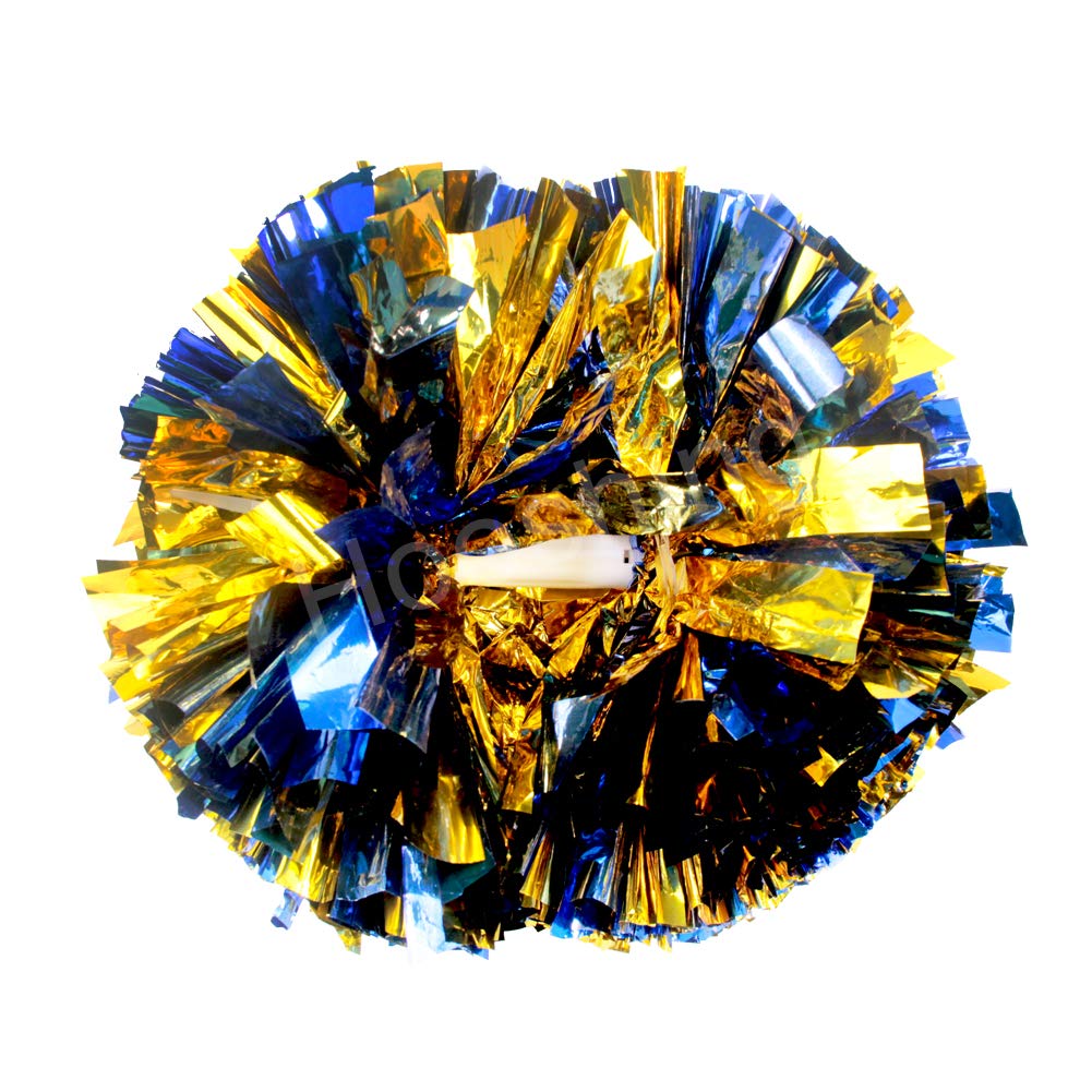 Hooshing 2 Pack Cheerleading Pom Poms Blue And Gold With Baton Handle For Team Spirit Sports Dance Cheering