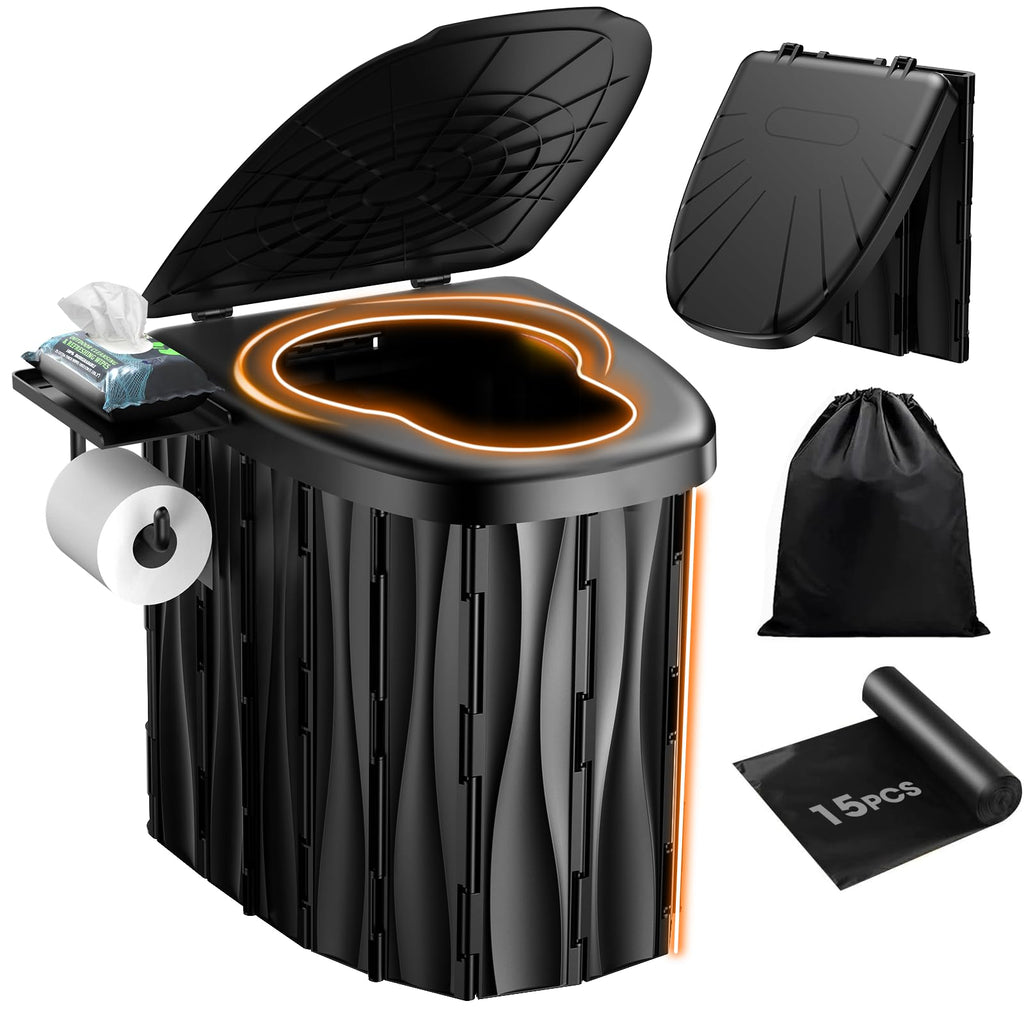 New Upgraded 15'' Xl Portable Toilet For Adults, Camping Toilet Tested 500 Lbs With Lid & Removable Paper Holder, Portable Potty