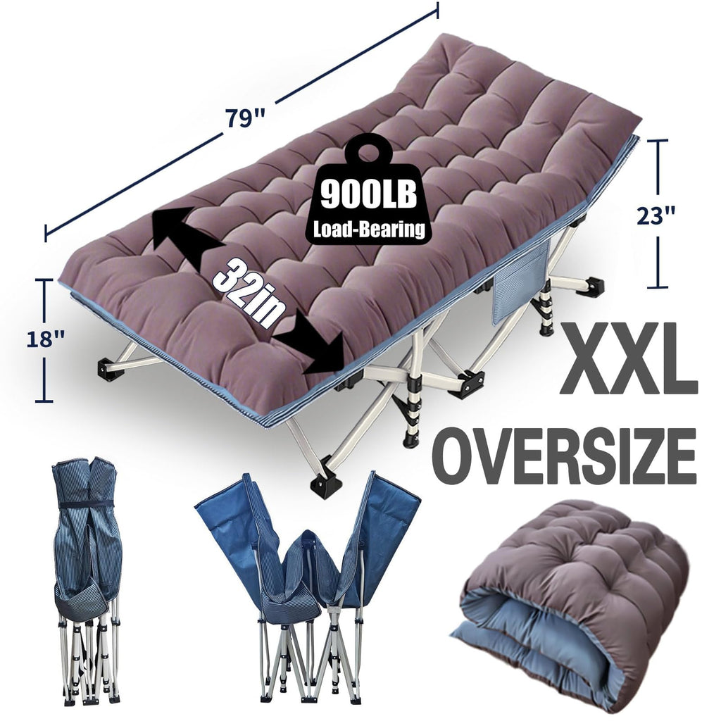 Colmerd 2 Pack Extra Large Cot 79 L X 32 W X 18 H Camping Cot With Comfortable Mattress Xxl Sleeping Cots For Adults 2 Person Ca