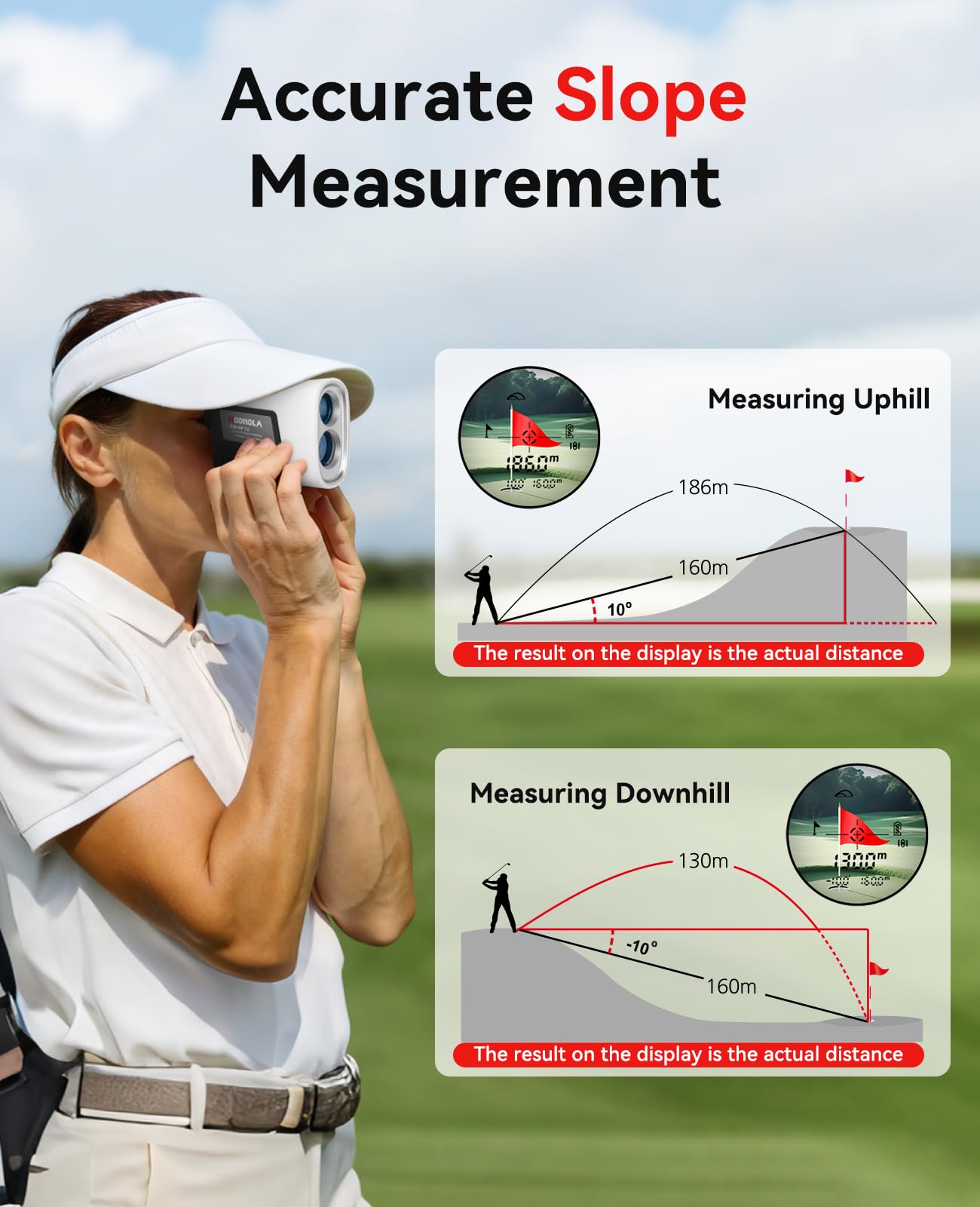 Hoorola Range Finder Golf, 1200 Yards Rangefinder with Slope, Magnetic Stripe, 7X Magnification, IP54 Water Resistant, Rechargea