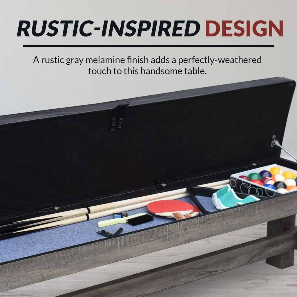 Hathaway Logan 7-Ft Pool Table Combo Set With Benches - Rustic Gray With Blue Felt, Barnwood