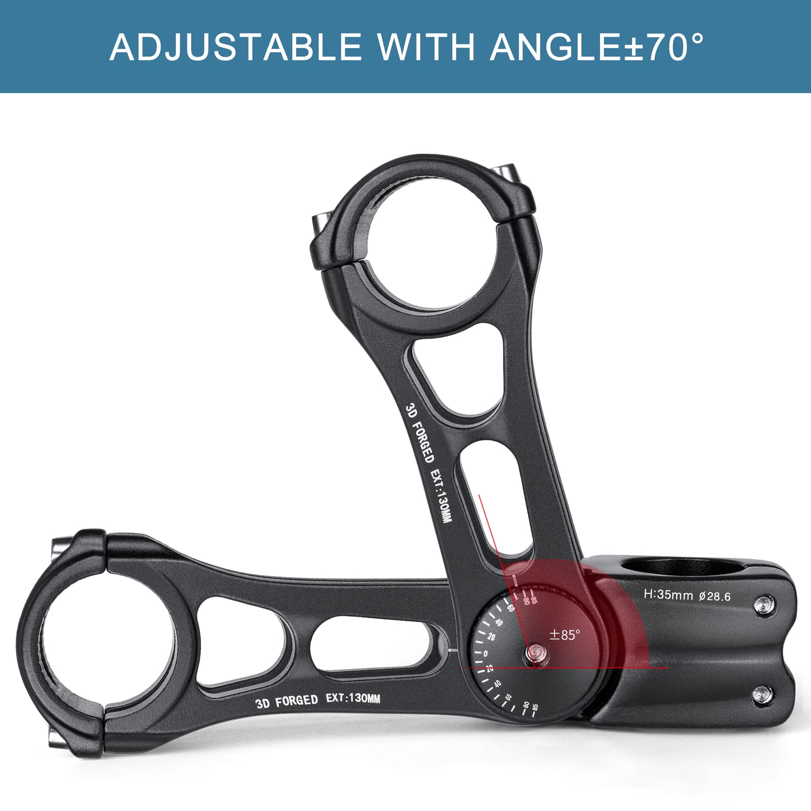 Cxwxc Adjustable Mtb Stem 31.8Mm 70 Degree - 90/110/130/145Mm Bike Stem Riser For Handlebar - Aluminum Alloy Mountain Bike Handl
