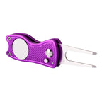 Mile High Life All Metal Foldable Golf Divot Tool With Pop-Up Button & Magnetic Ball Marker (Purple Fish)