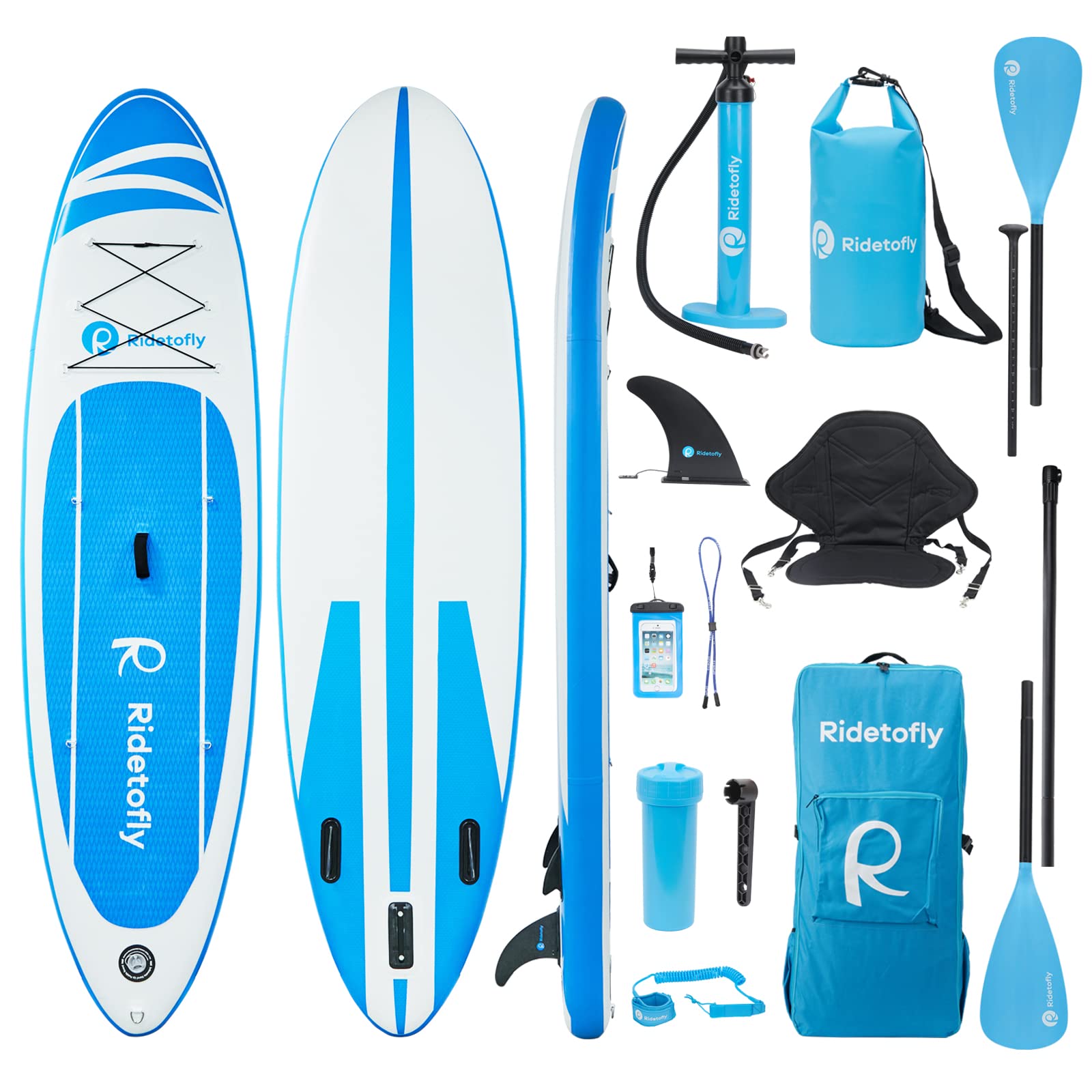 Ridetofly SU01 Stand Up Paddle Board 10.6x32 x6, Inflatable SUP with 12pcs Accessories, Adjustable Paddles, Detachable Seat, Ba