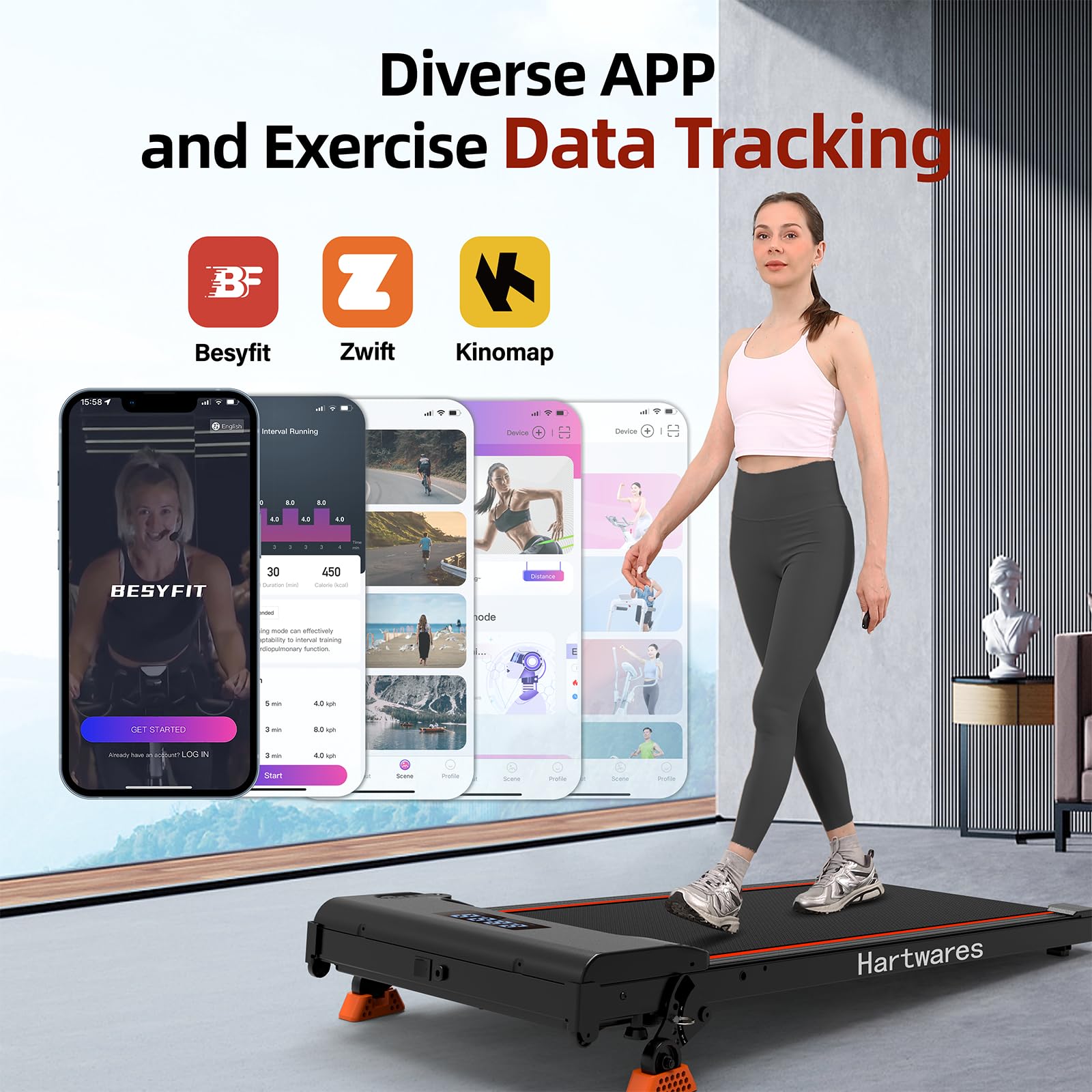 Hartwares Walking Pad Treadmill With 9% Incline, 2.5Hp Quiet Treadmills For Home Office Small, Portable Walking Pad With 265Lb C