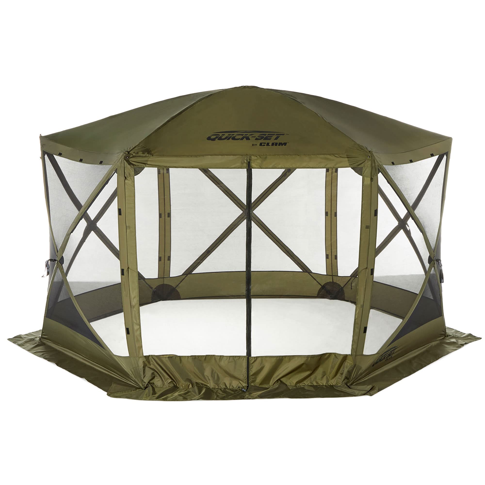 Clam Pop Up Screen Tent, Outdoor Camping Gazebo Canopy, Escape, 11.5', Green - Heavy-Duty Portable Screened Shelter With Netting
