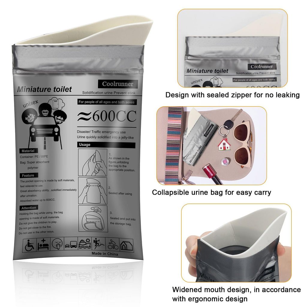 Coolrunner Disposable Urine Bags, 50 Pack Camping Pee Bags For Men Women, Disposable Urinals Vomit Bags For Travel Urinal Toilet