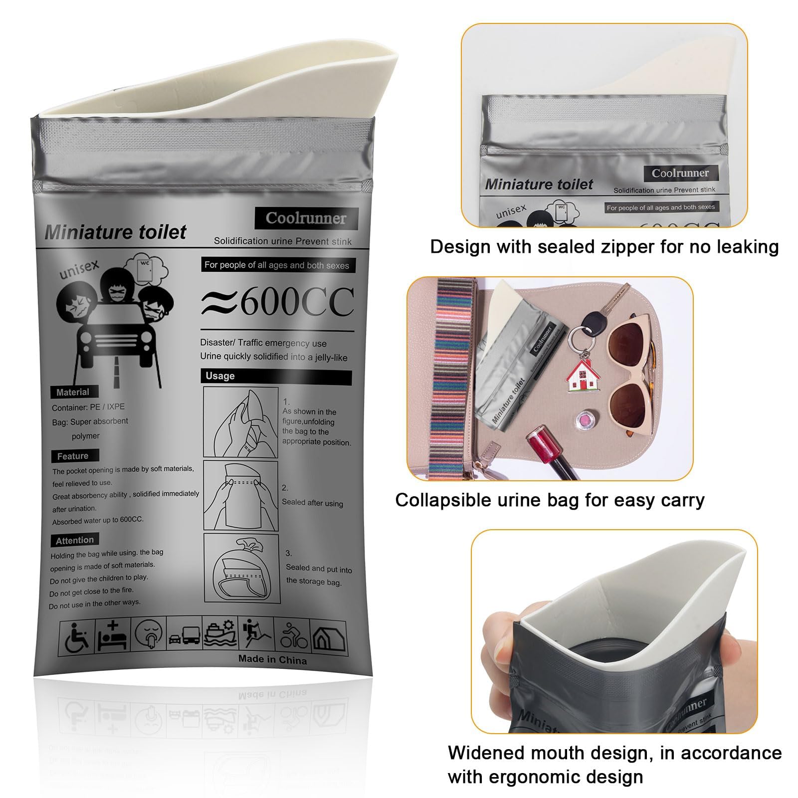 Coolrunner Disposable Urine Bags, 50 Pack Camping Pee Bags For Men Women, Disposable Urinals Vomit Bags For Travel Urinal Toilet