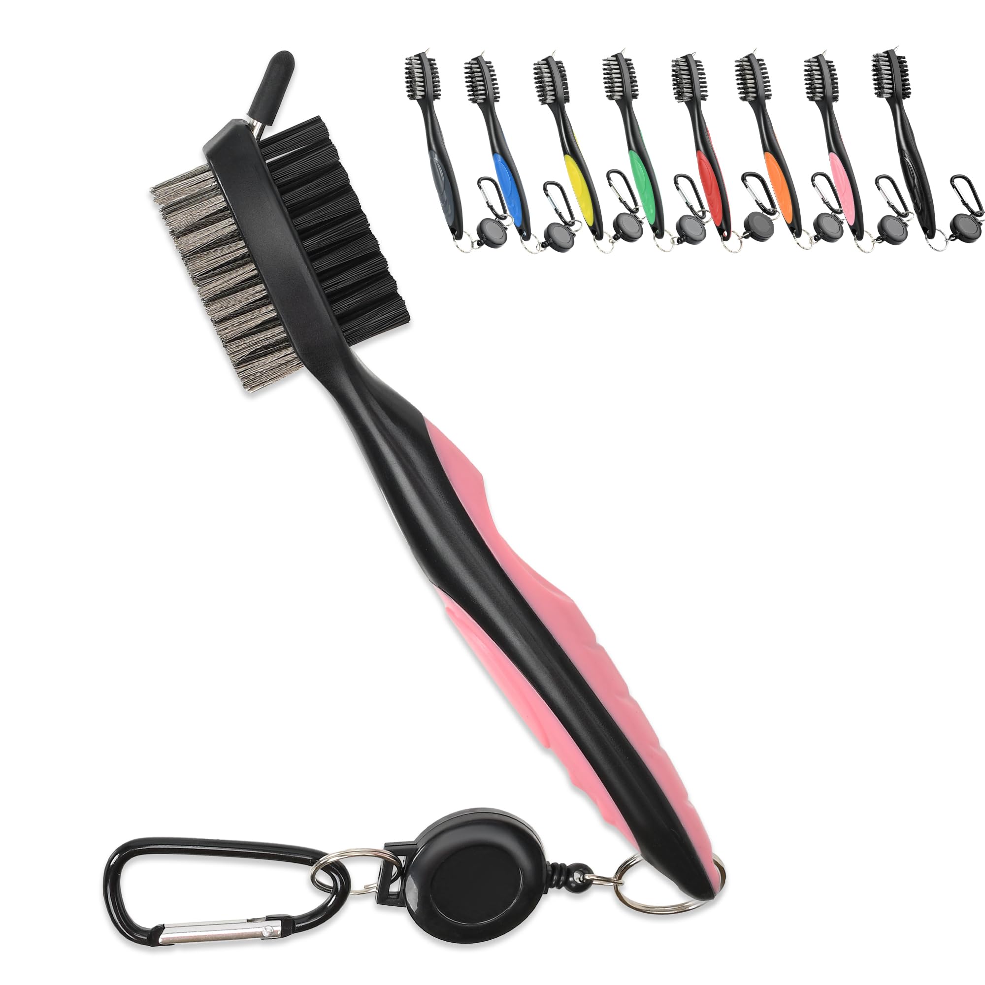 Mile High Life Golf Club Brush, Club Groove Cleaner with 2 Ft Retractable Extension Cord and Aluminum Carabiner, Golf Bag Access