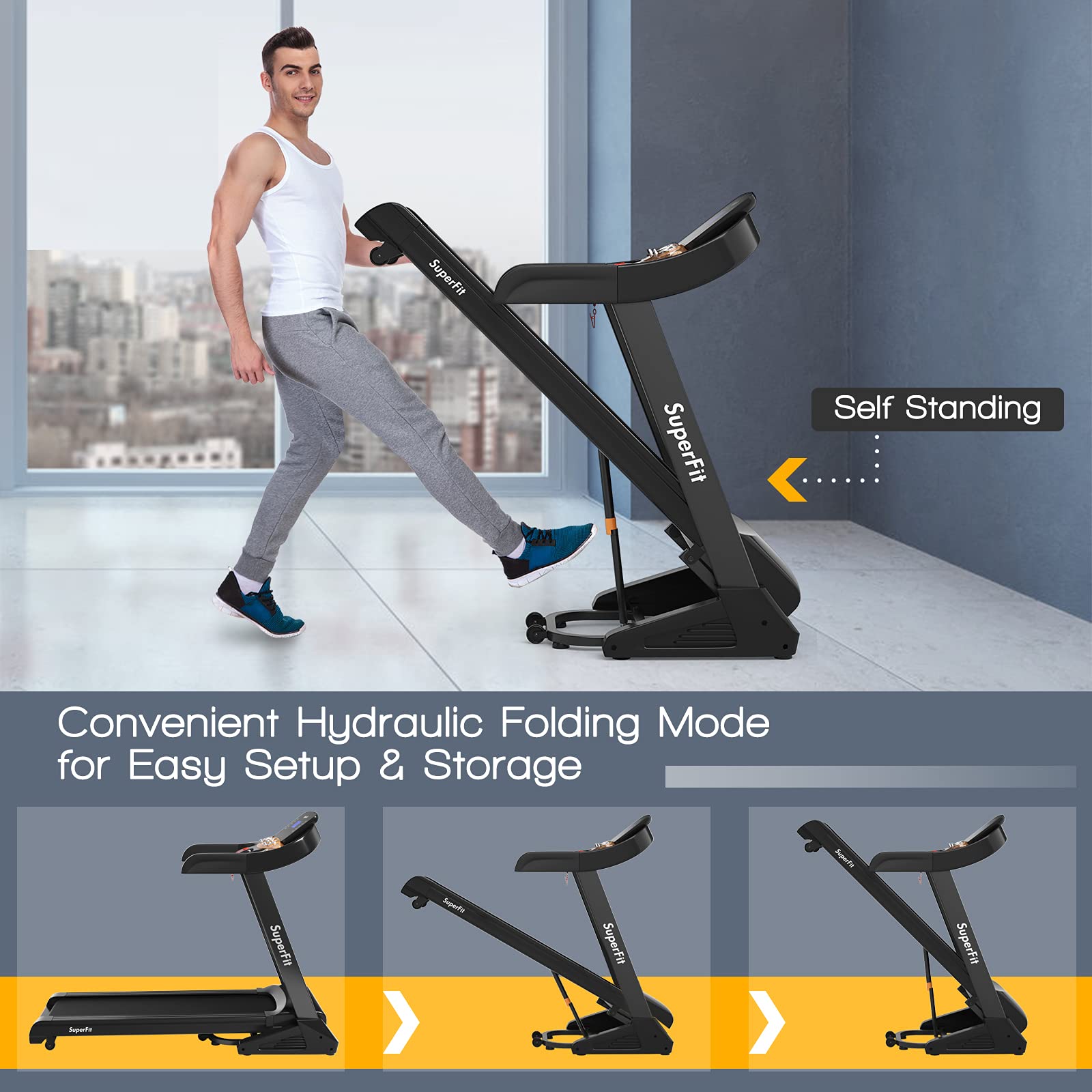 Goplus 3.75Hp Folding Treadmill With Incline, Electric Superfit Treadmill W/App Control, 12 Preset & 3 Custom Programs, Blue Too