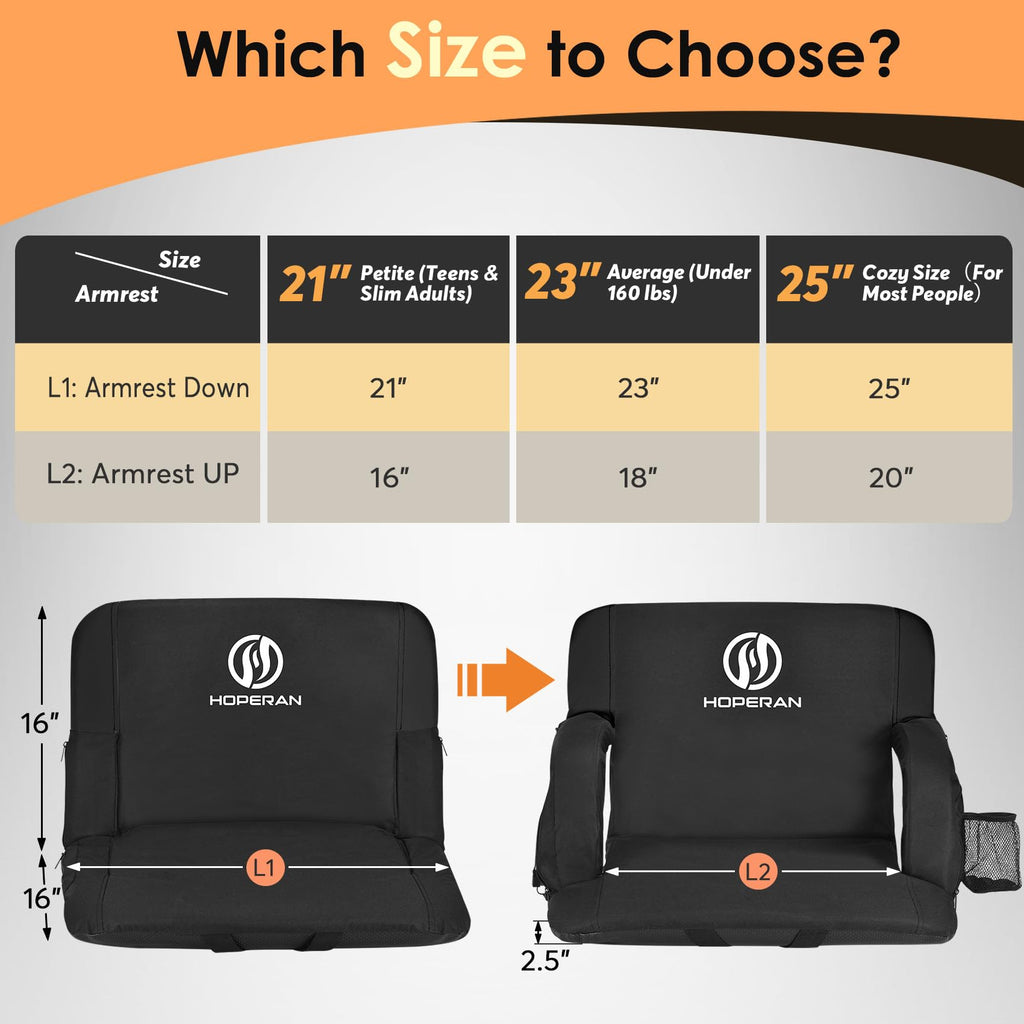 Double Heated Stadium Seats For Bleachers With Back Support And 25'' Wide Cushion, Extra Portable Bleacher Seat Foldable Stadium