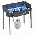 VEVOR 3 Burner Outdoor Propane Gas Stove, 225,000 BTU Propane LPG Gas Camping Stove, Heavy-duty Carbon Steel Outdoor Cooker, wit