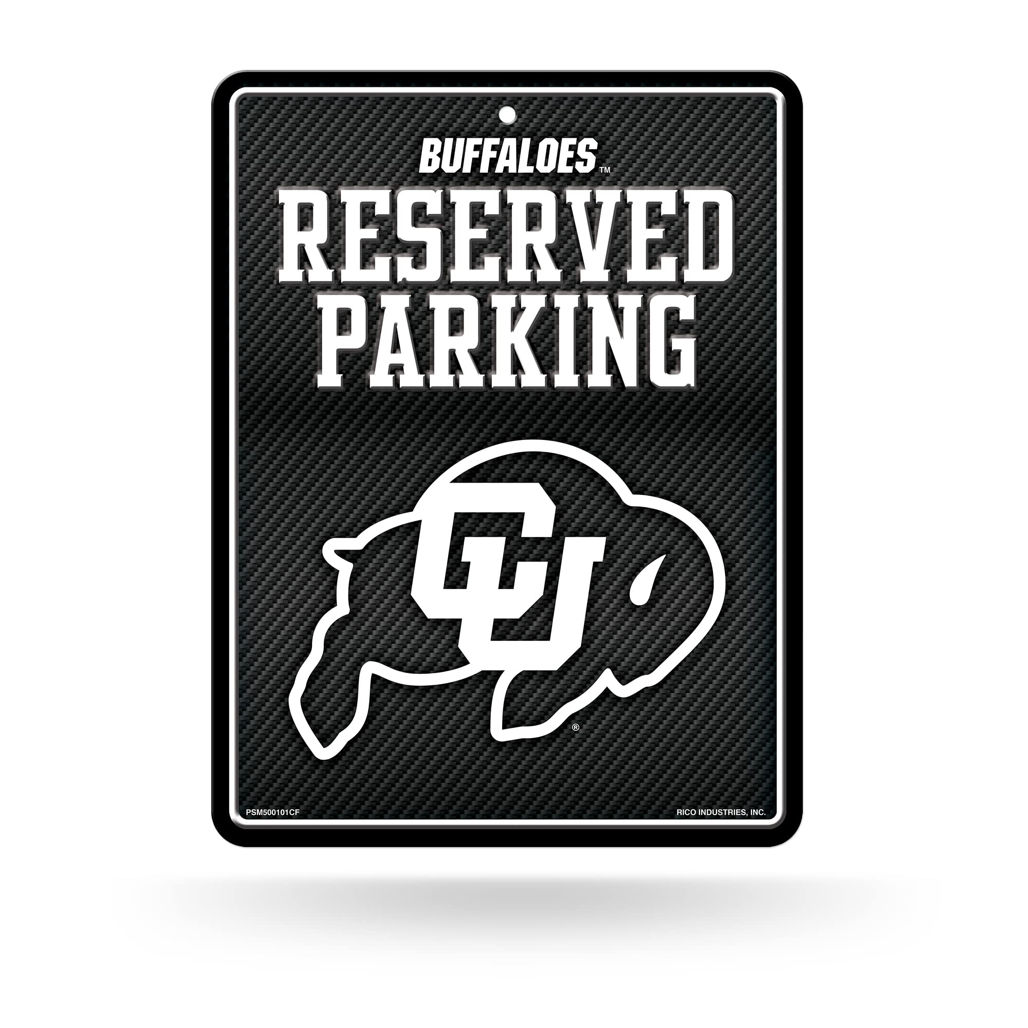 Rico Industries NCAA Colorado Buffaloes Metal Parking Sign 8.5 x 11 Carbon Fiber Metal Parking Sign - Great for Man Cave, Bed Ro