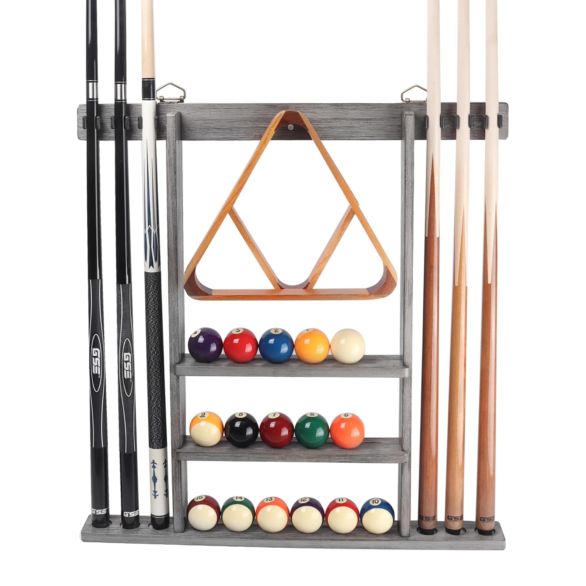 GSE Games & Sports Expert Billiard Cue Stick Hanging Wall Mounting Rack Only, Holds 6 Pool Cue Sticks, Billiard Ball Racks and F