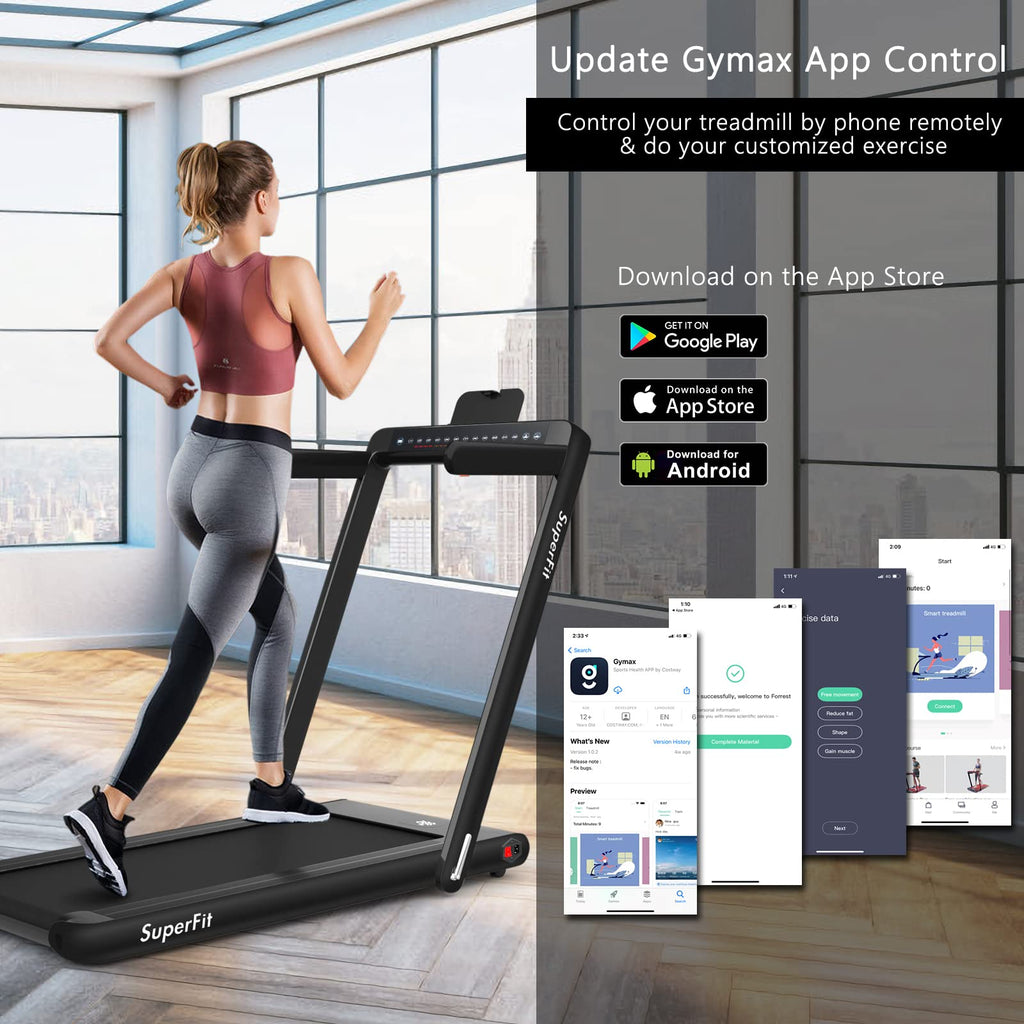 Goplus 2 In 1 Folding Treadmill With Dual Display, 2.25Hp Superfit Under Desk Electric Pad Treadmill, Installation-Free, Bluetoo