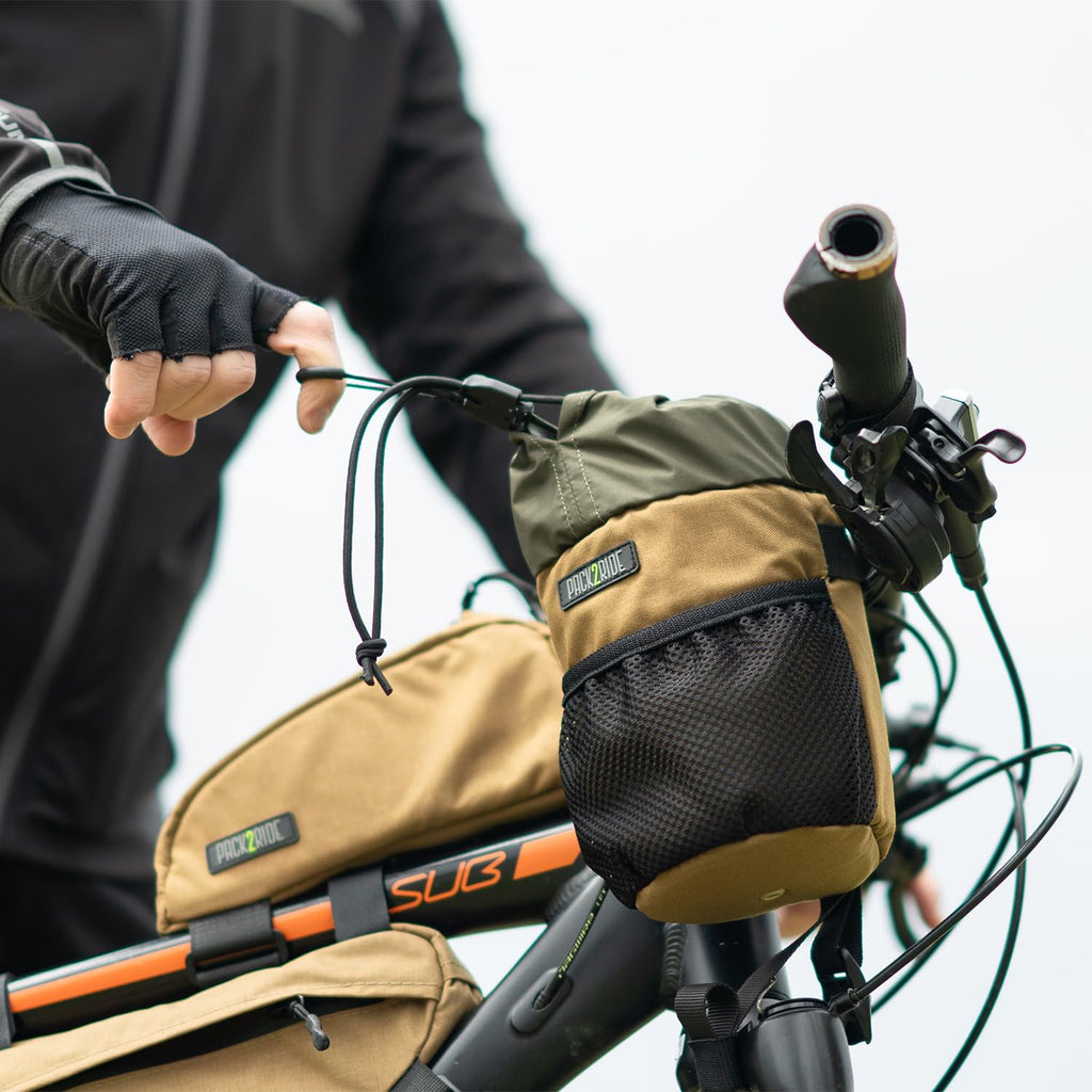 Pack2Ride Bongo Bike Handlebar Bag - Water Resistant & Durable Fabric Bicycle Water Bottle Holder, Secure Attachment Bikepacking