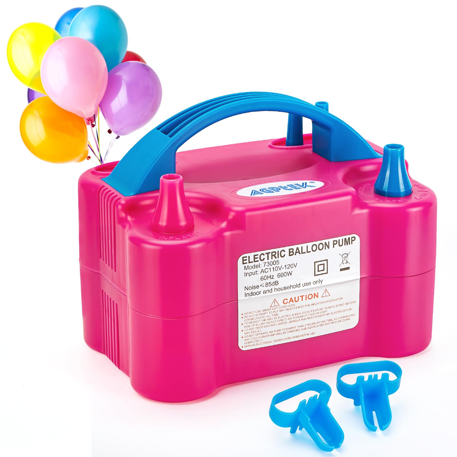 Agptek Electric Air Balloon Pump, 110V 600W Rose Red Portable Dual Nozzle Inflator/Blower For Party Decoration