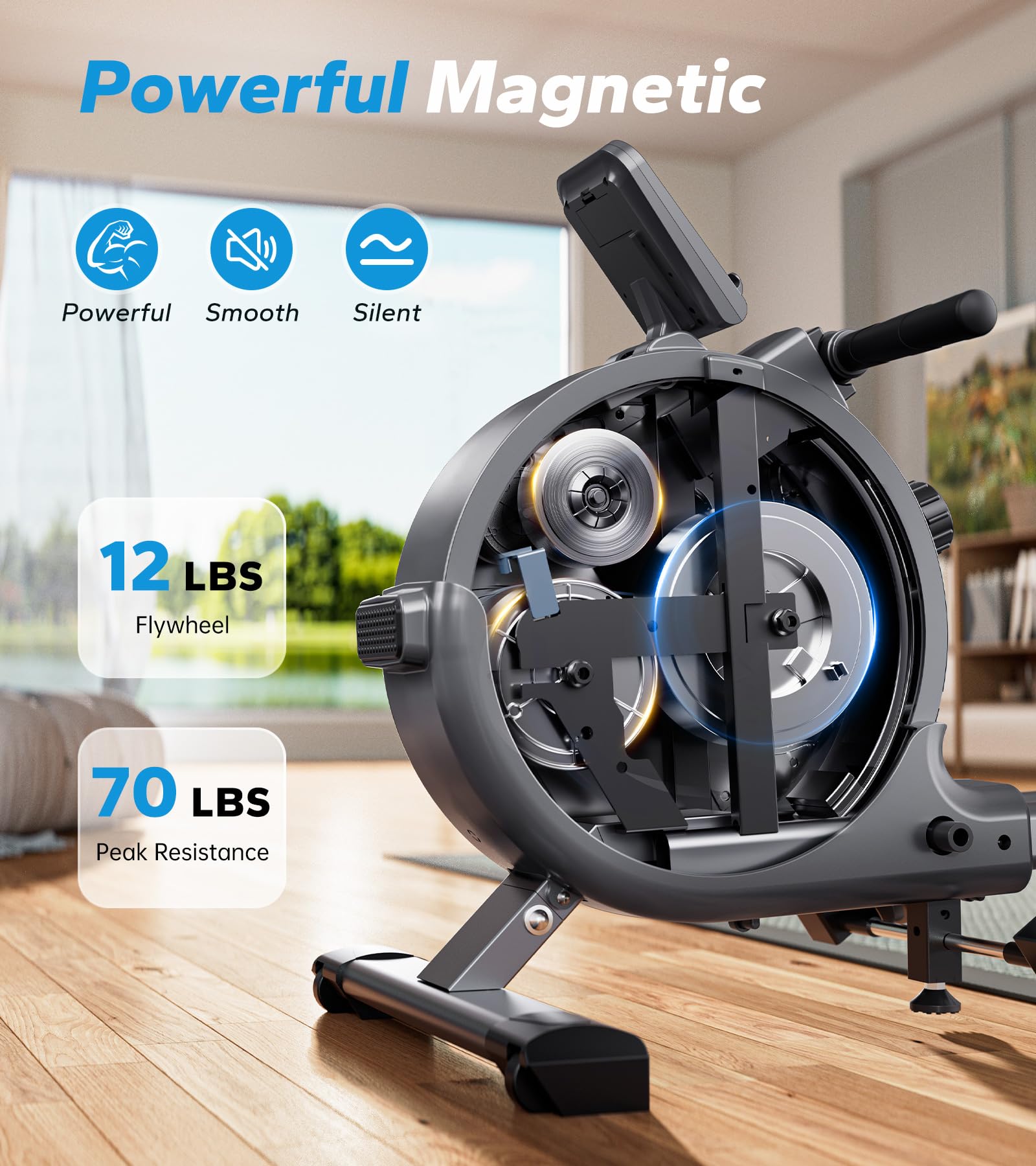 Merach Rowing Machine, Magnetic Rower Machine For Home, 16 Levels Of Quiet Resistance, Dual Slide Rail With Max 350Lb Weight Cap