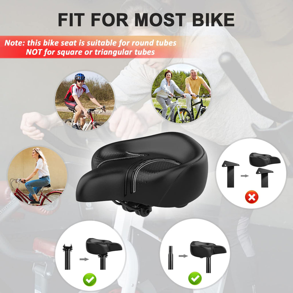 Bluewind Oversized Bike Seat, Wide Bicycle Saddle Novel Backrest Design For Electric Bike, Universal Fit Exercise Bike Or Road S