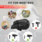 Bluewind Oversized Bike Seat, Wide Bicycle Saddle Novel Backrest Design For Electric Bike, Universal Fit Exercise Bike Or Road S