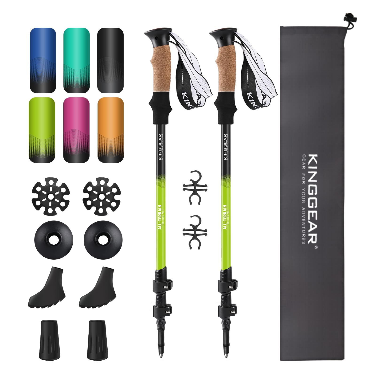 Kinggear Walking Stick, Lightweight 7075 Aluminum Adjustable Hiking Poles, Trekking Poles With Flip Lock, Retractable, Natural A