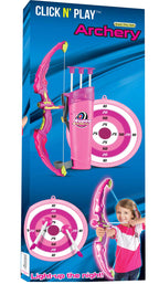 Click N' Play Pink Bow & Arrow Archery Set For Girls, Toy Bow & Arrow That Lights Up For Outdoor Play With 3 Suction Cup Arrows,