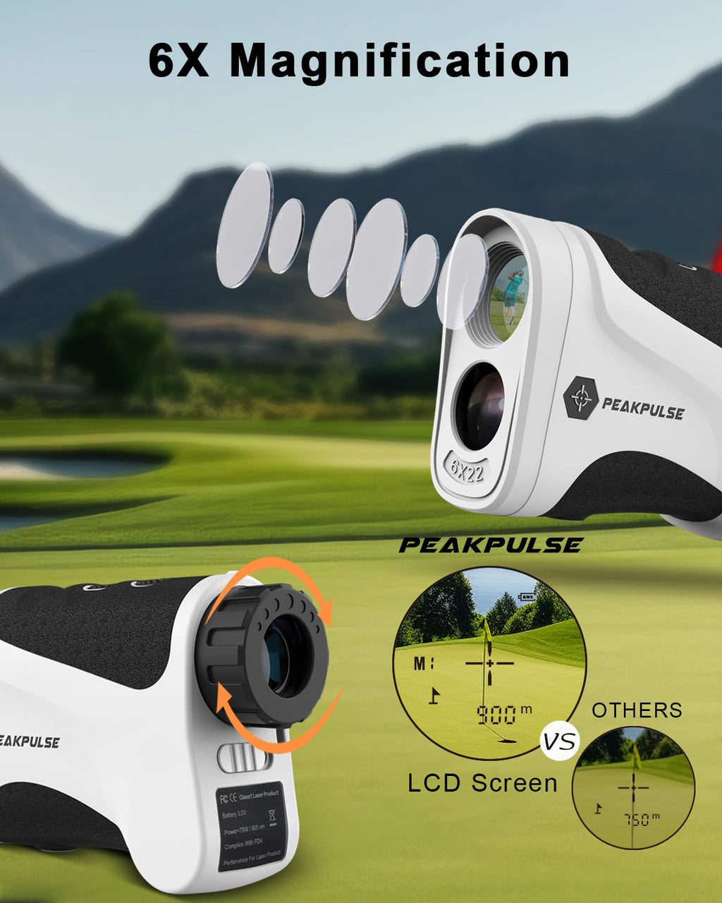 Golf Rangefinder with Slope 1400Yds Distance Scope Range Finder Tracker for Golfing Men Women 6X Zoom 4 Modes Angle Measurement