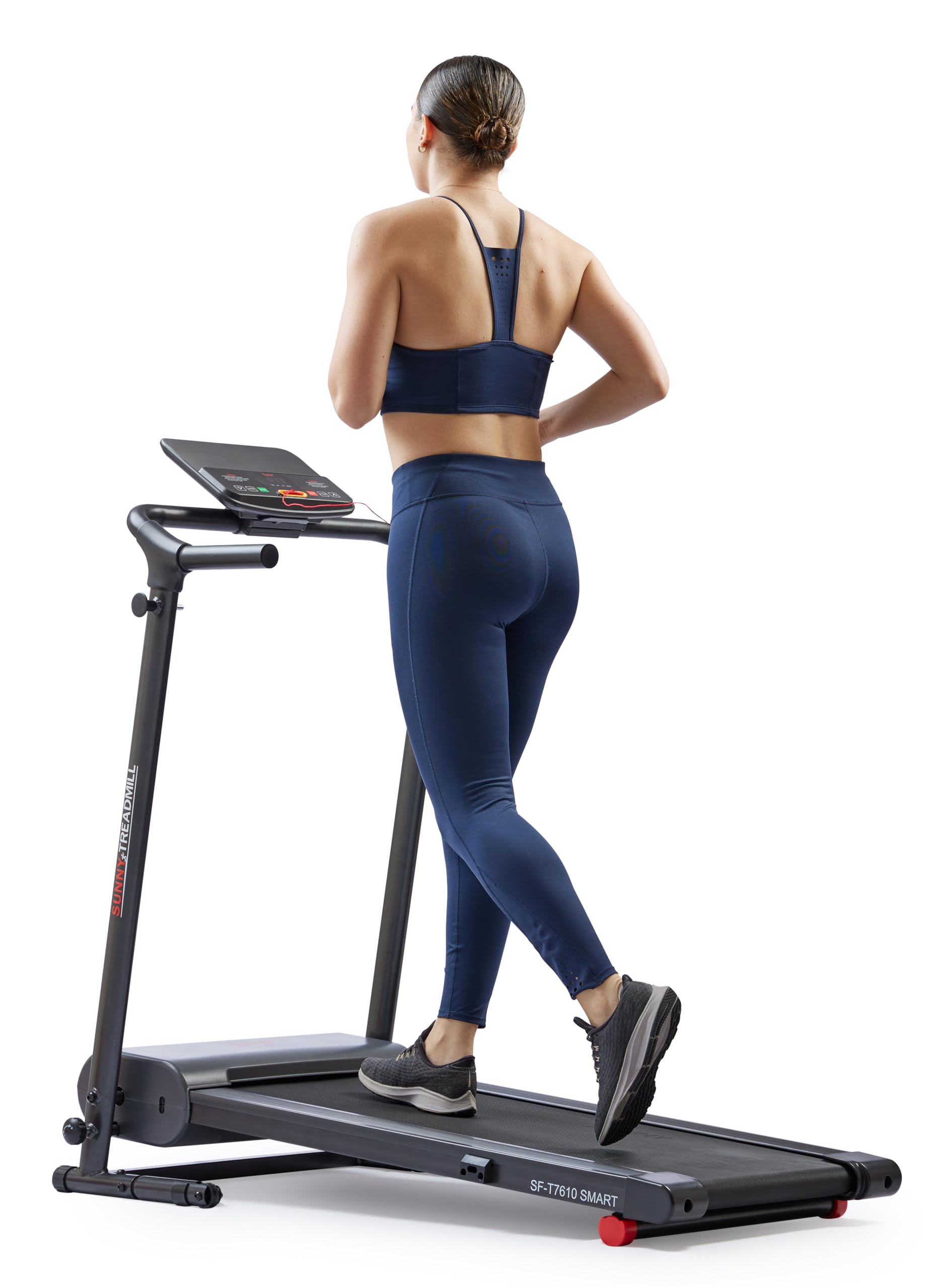 Sunny Health & Fitness Smart Foldable Exercise Running Walking Treadmill, Easy Assembly, LCD Performance Monitor, Device Holder,