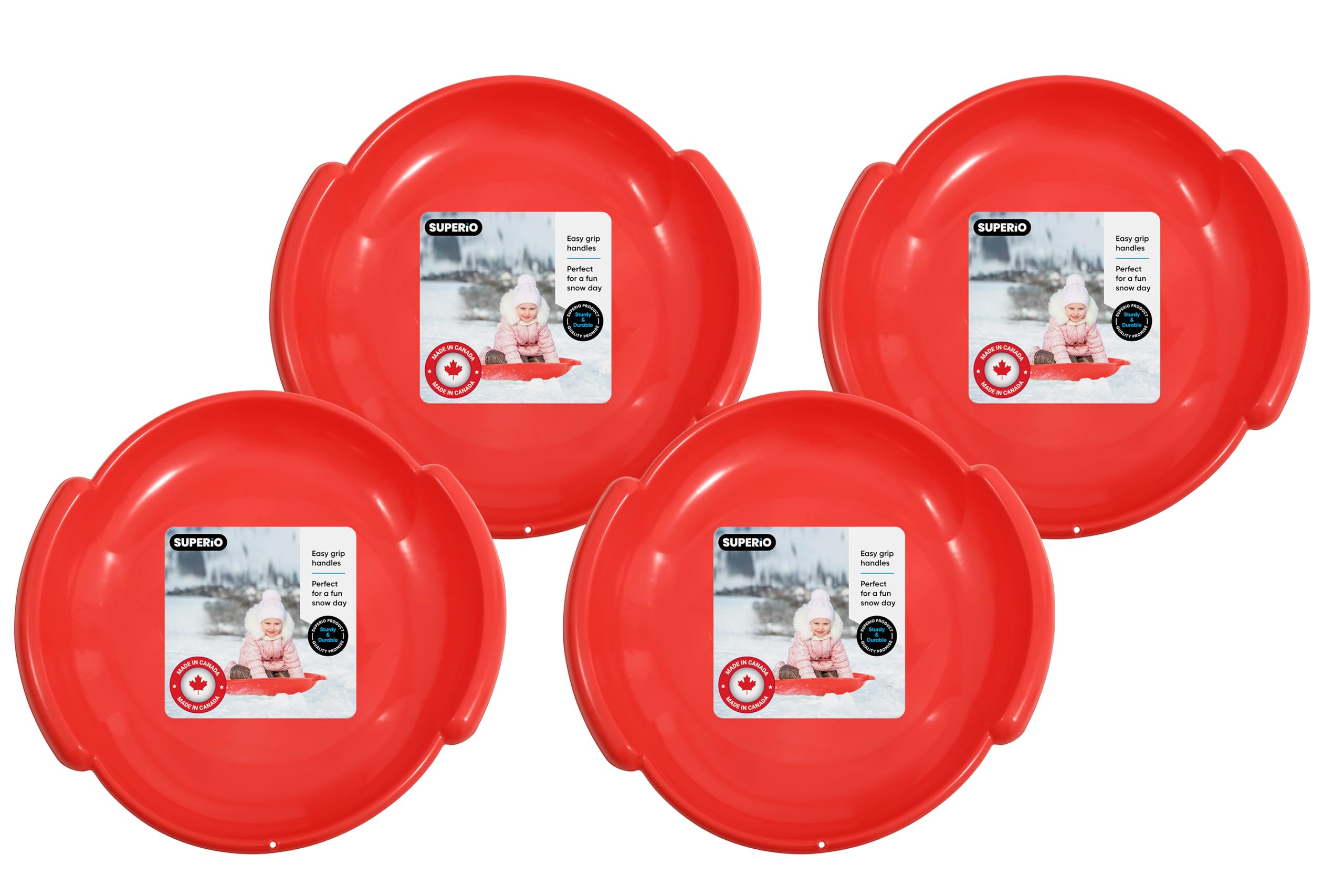 Superio Round Snow Sled, Heavy Duty Plastic Saucer Sled with Handles 24  Winter Snow Toys Fun, 3-Pack
